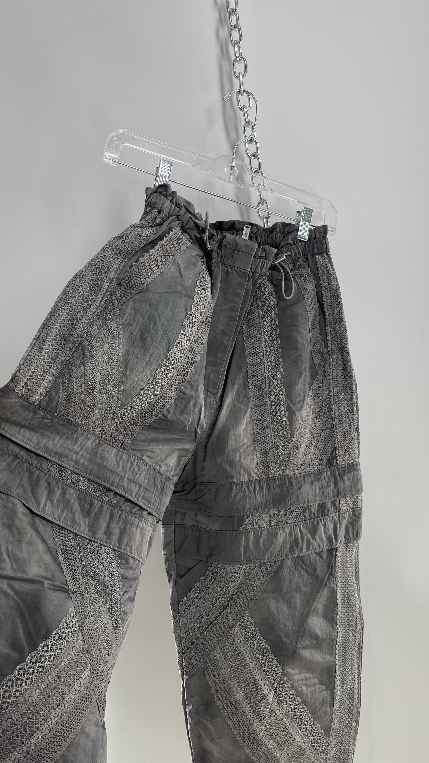 Free People Movement Grey Zip Off Shorts/Track Pant with Lace Details (S)