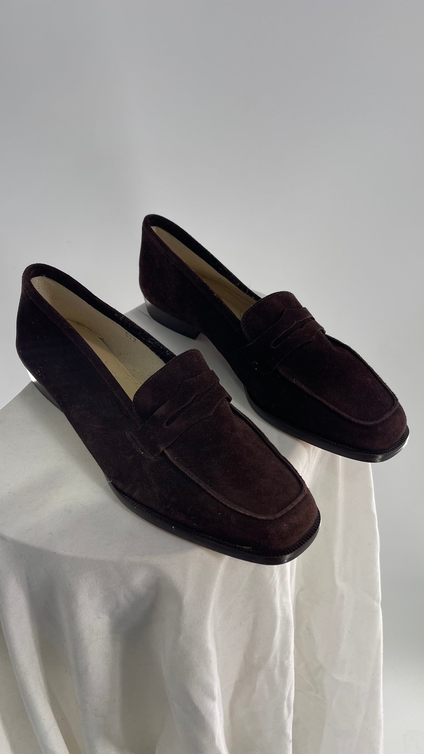 Vintage Brooks Brothers Brown Suede Leather Penny Loafers  (6.5)