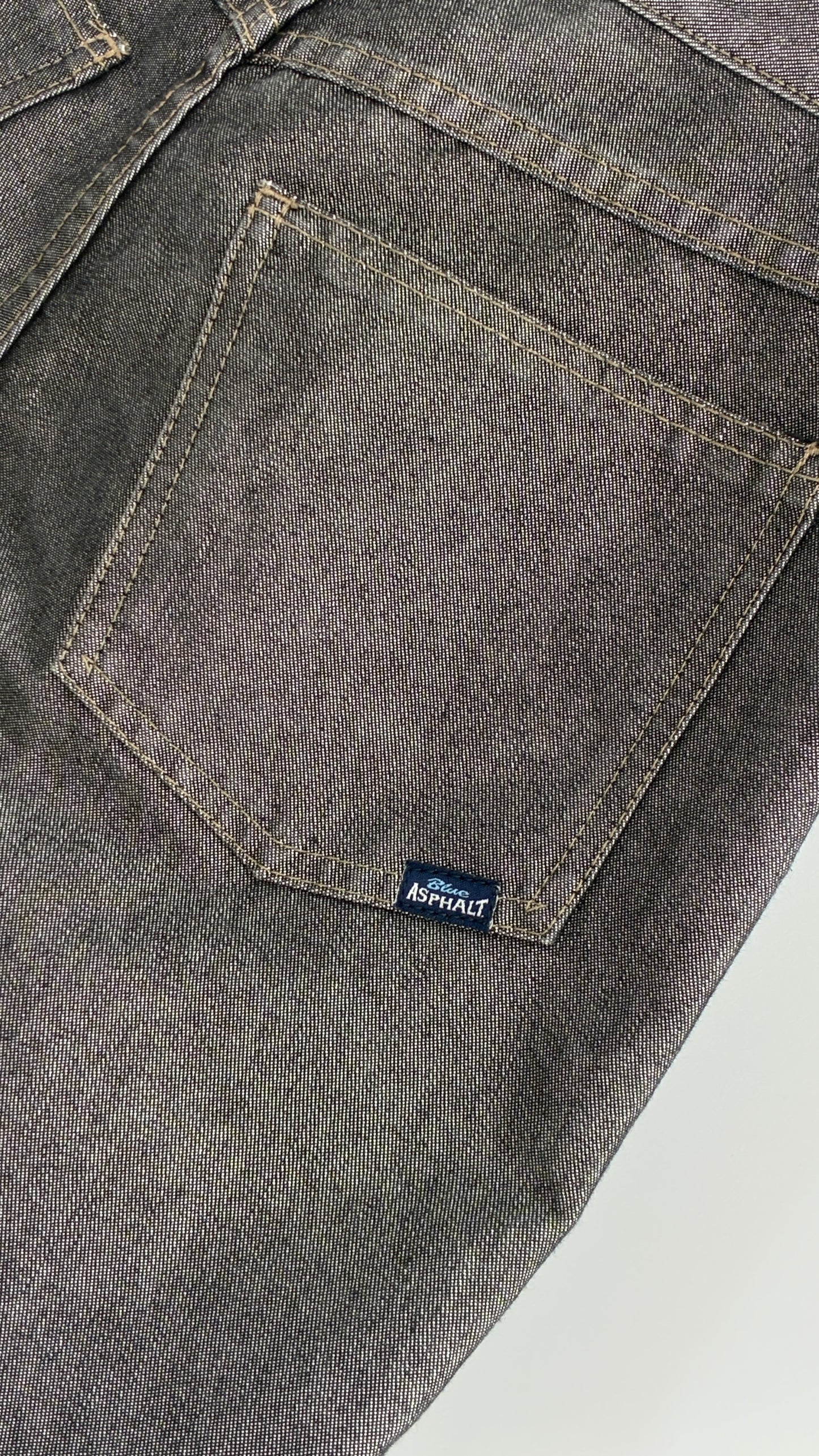 Vintage BLUE ASPHALT Metallic Silver Grey Denim Low Rise Kick Flares (5)