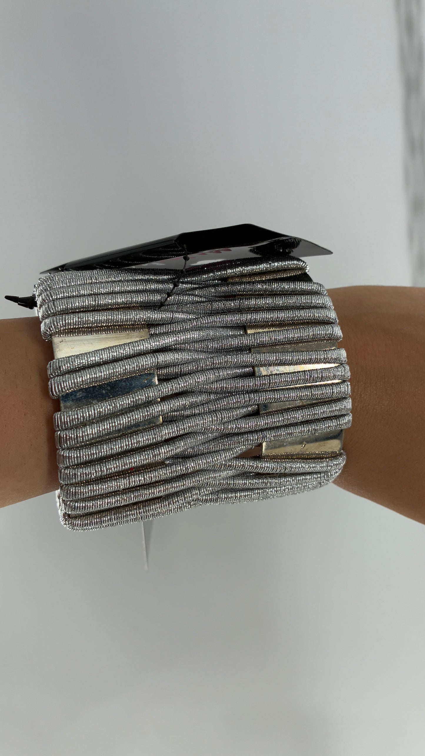Deadstock Vintage MADRAG Silver Oversized Bangle Cuff with Metallic Bands