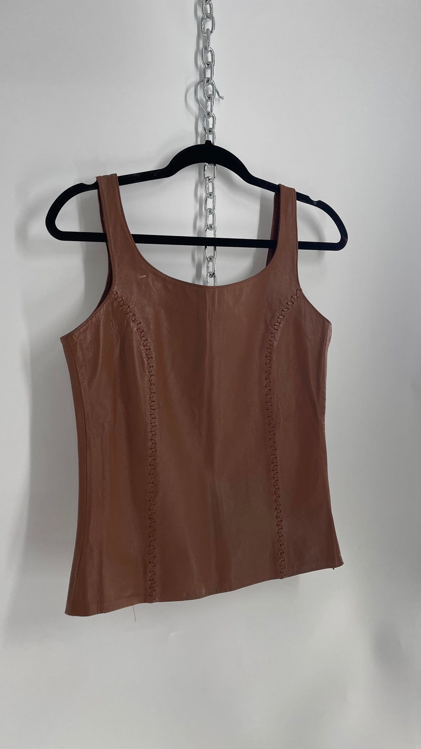 Vintage Brown Leather Tank with Braided Details (Medium)