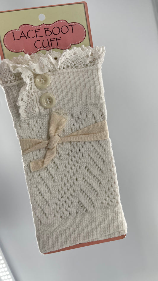 Deadstock Vintage Leg Warmers White with Lace Trim and Buttons