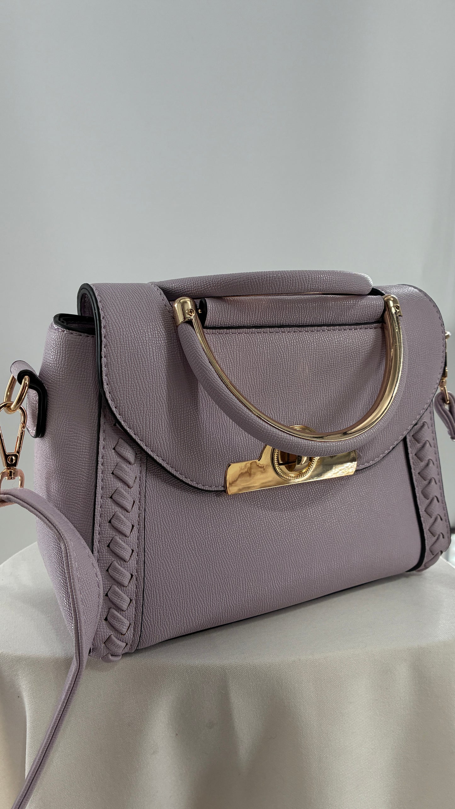 Lilac Purple Handbag and Crossbody with Gold Hardware
