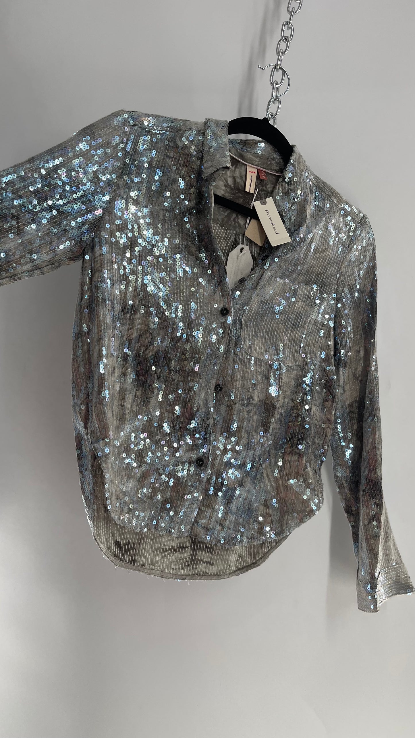 PILCRO Anthropologie Iridescent Sequin Grey Blue and Tags Attached (XXS)