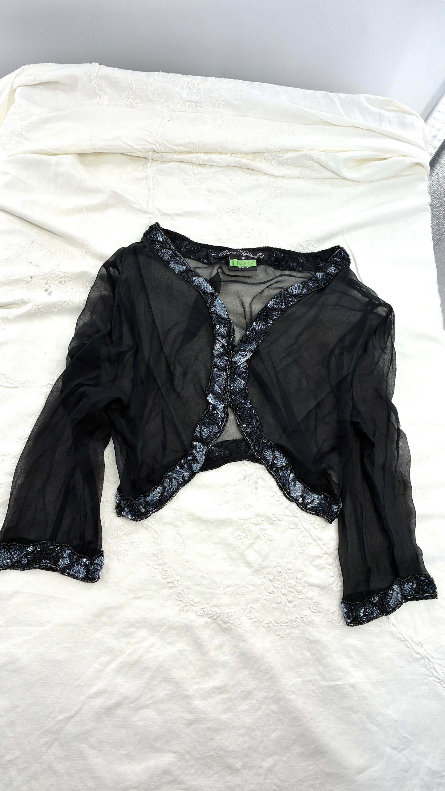 Vintage PISARRO NIGHTS Black Sheer Shrug with Heavily Beaded Trim (12)