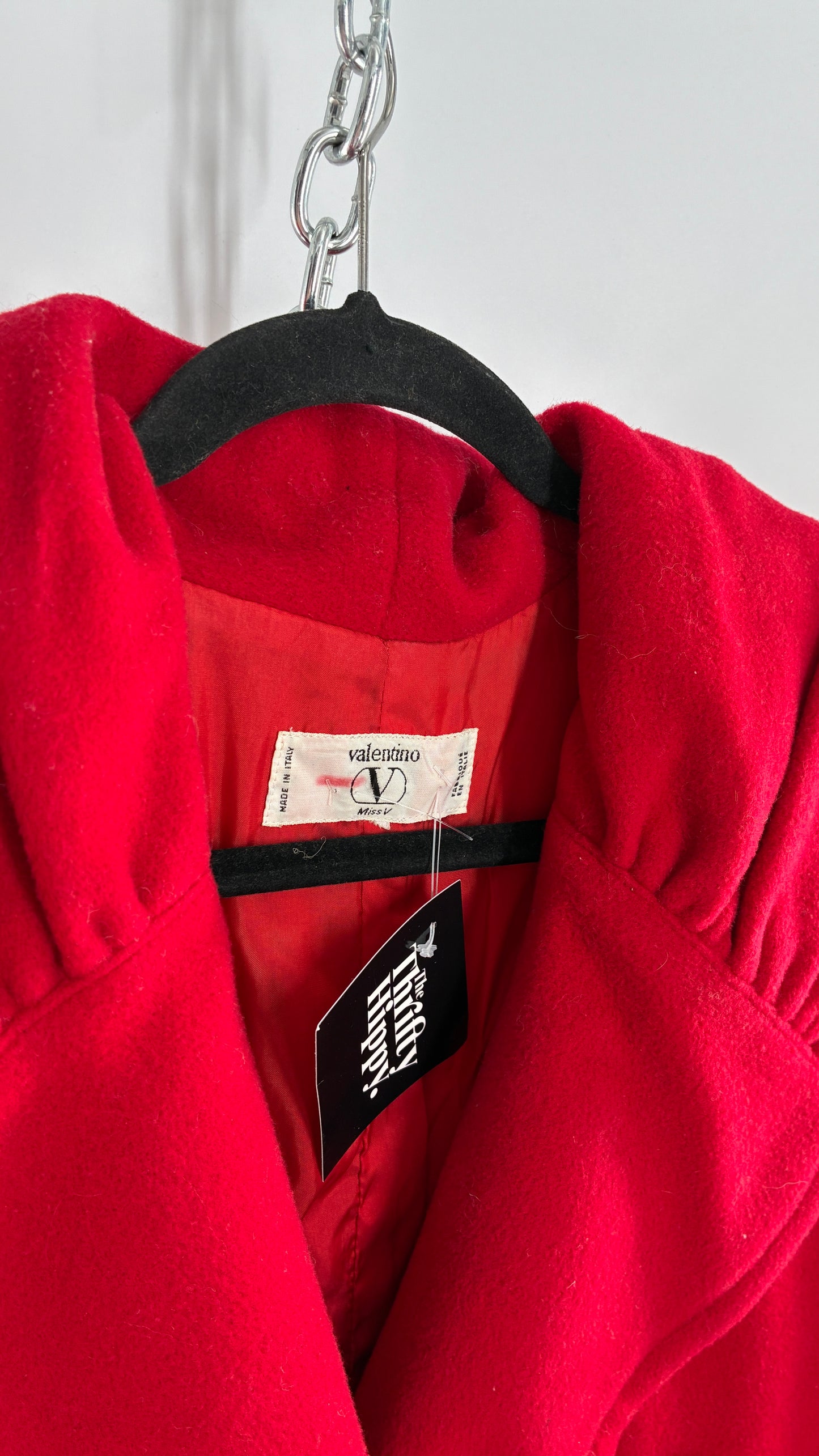 Vintage VALENTINO Miss V Red Sweeping, Tie Back and Pleated/Draped Collar Coat
