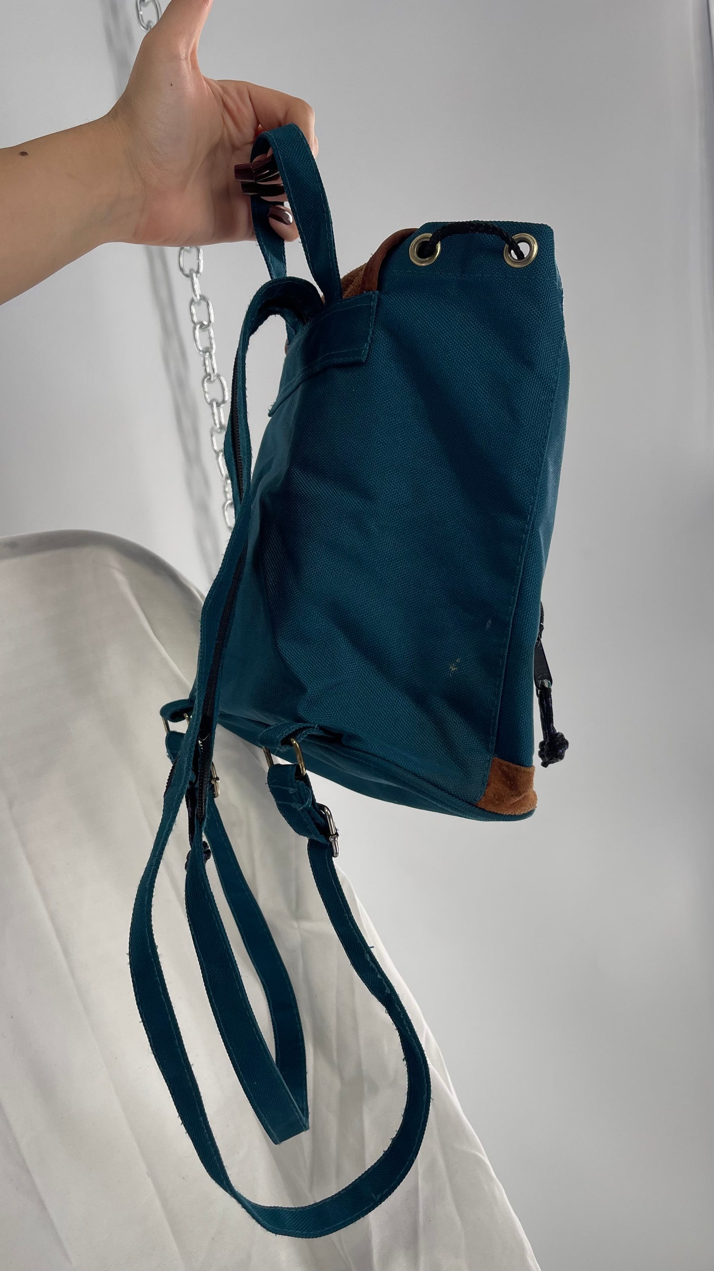 Vintage 90s Canvas Backpack with Leather Details