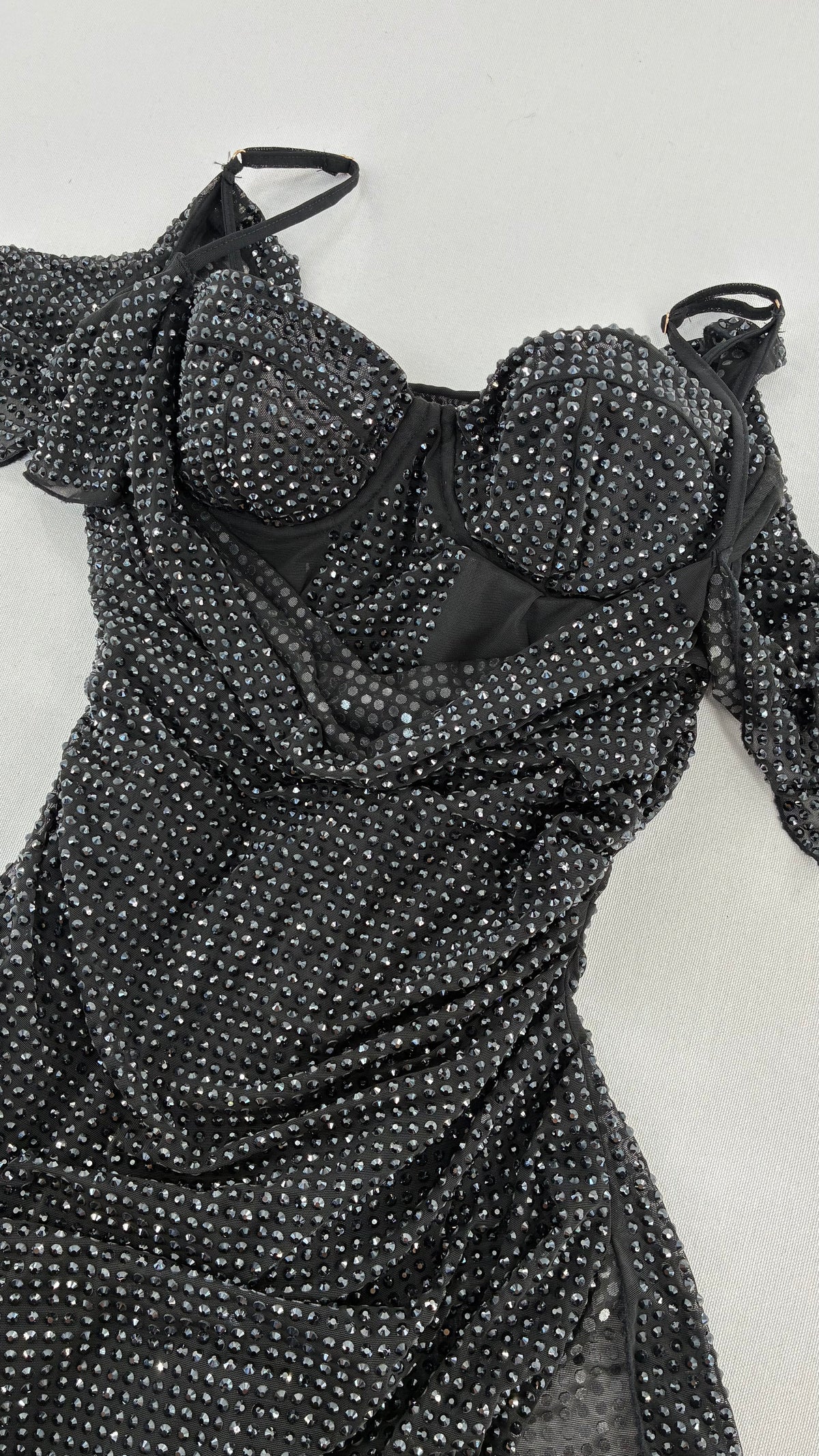 OH POLLY Rhinestone Corseted Mini Dress with Draped Bust, Side Slit Detail (6)
