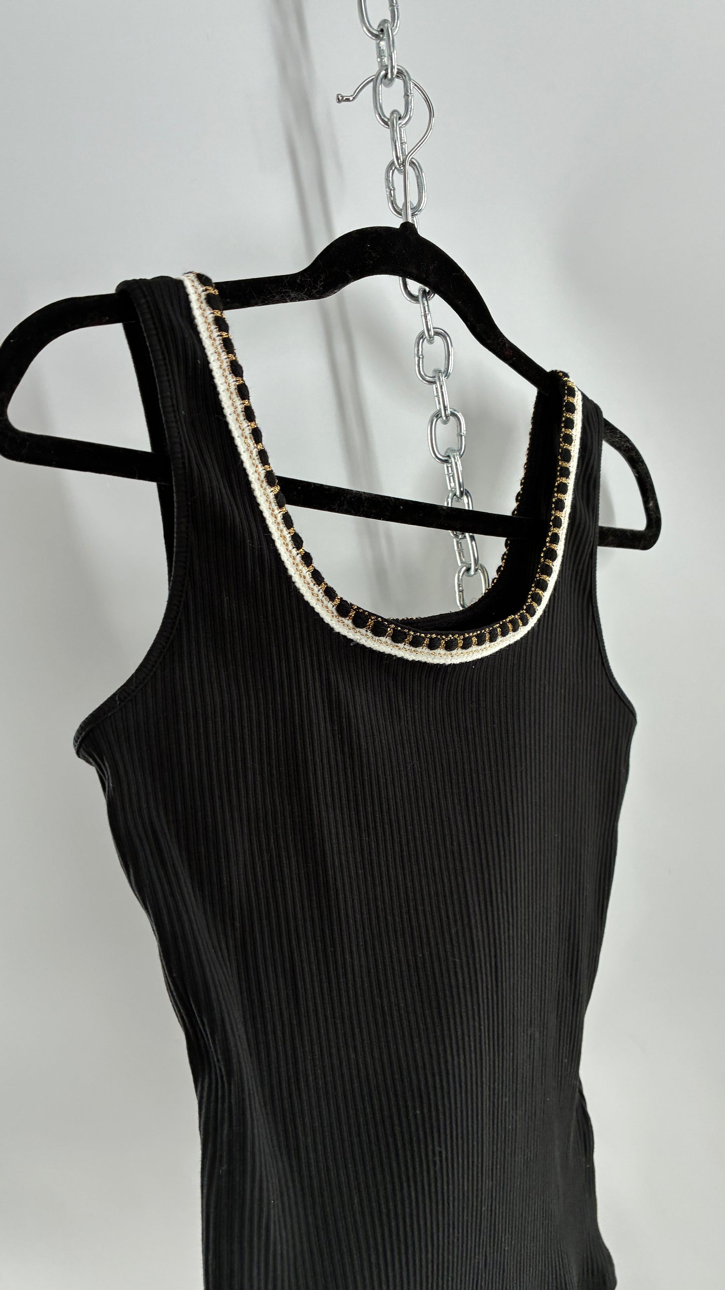 MOTF Black Ribbed Camisole with Embroidered Neckline and Tags Attached (Medium)