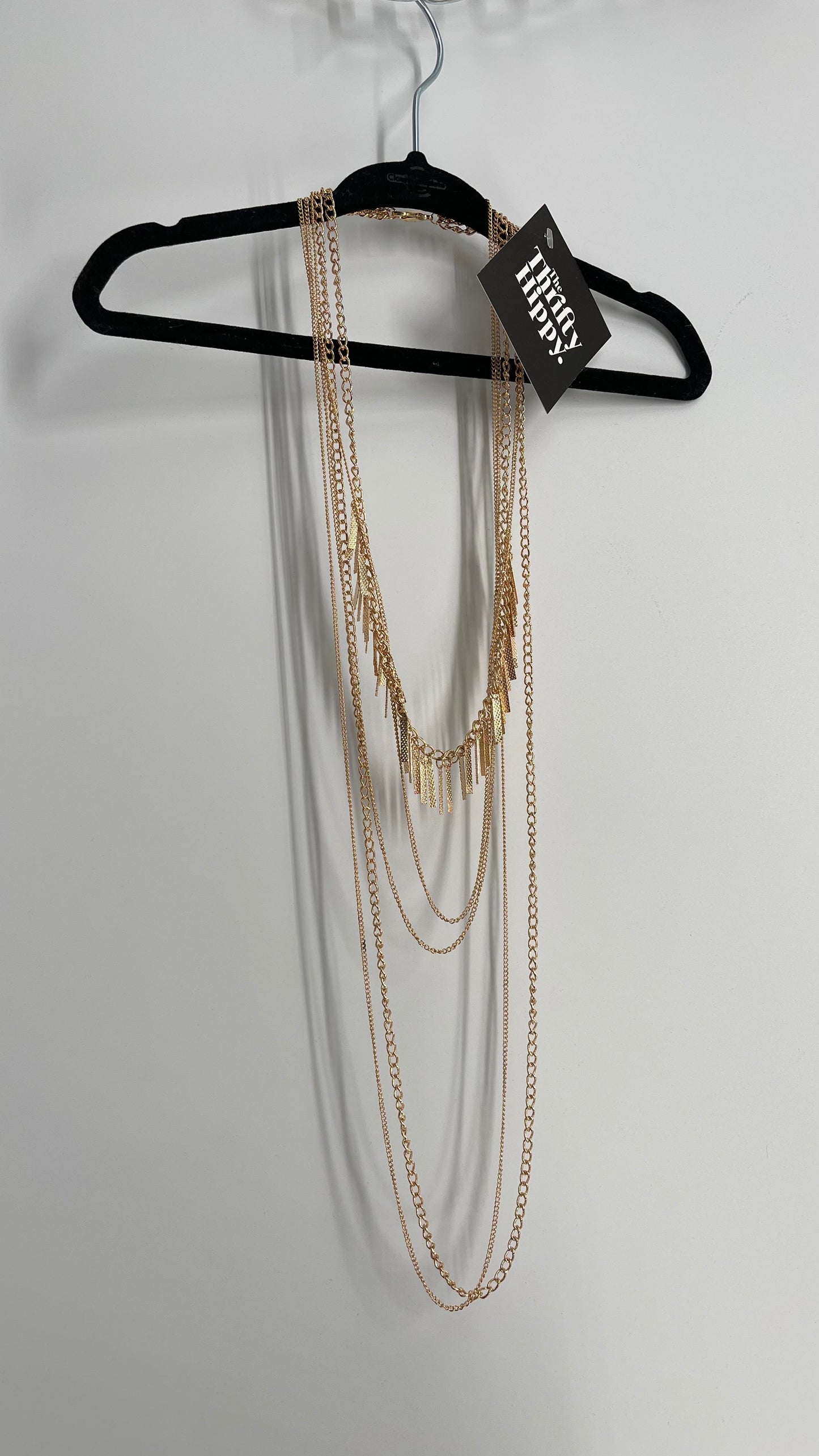 Gold Layered Chain Necklace with Fringe Style Detail