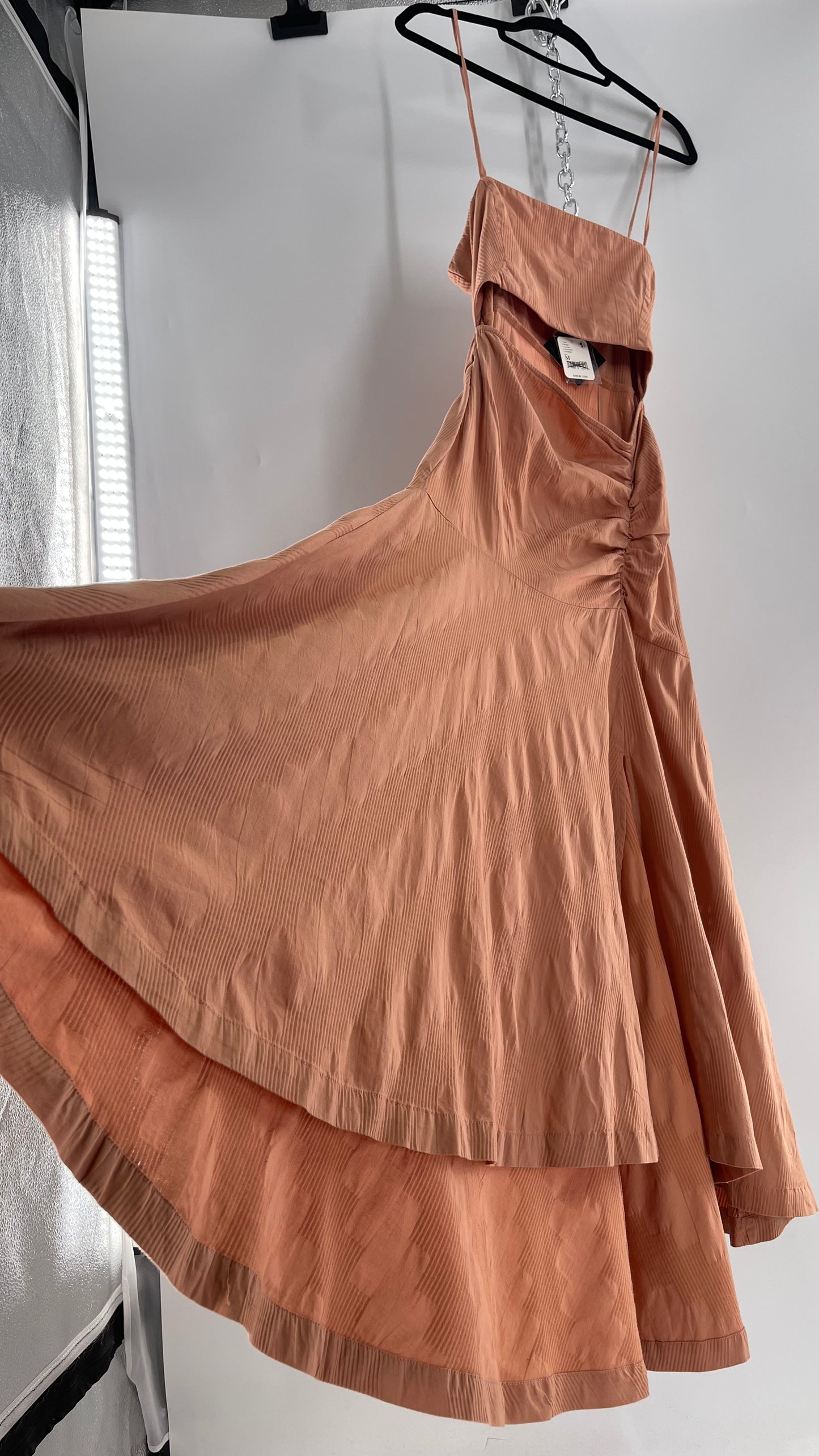 Free People Terracotta/ Smoky Pink Maxi Dress with Exposed Midriff, Waist Bow, and Side Slit with Tags Attached  (M)