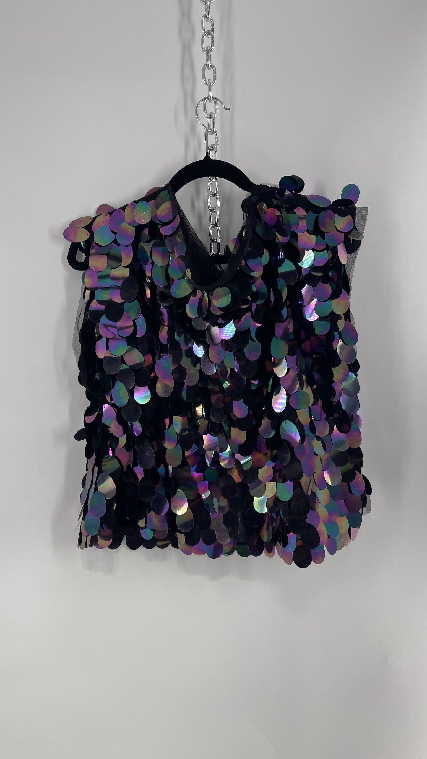 Free People Oversized Iridescent Purple/Indigo Color Changing Sequins (XS)