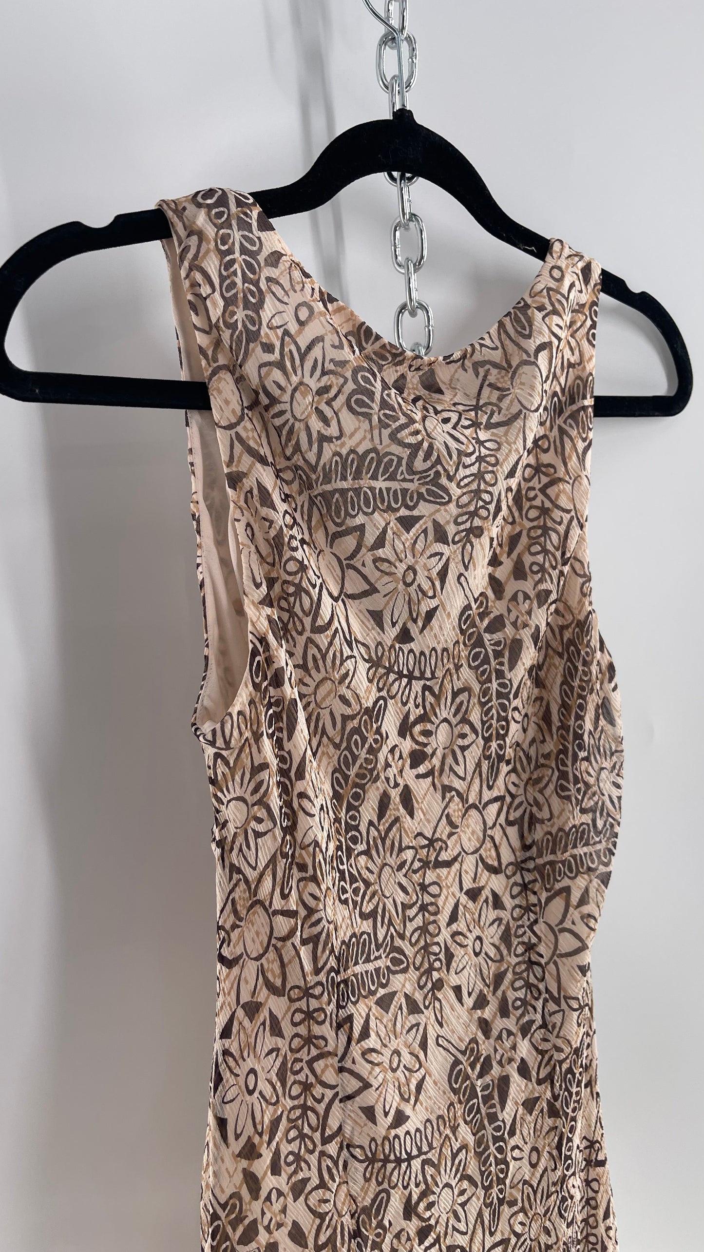 Vintage SIGNATURE by Robbie Bee Brown Floral 100% Silk Beaded and Sequin Midi Dress (12)