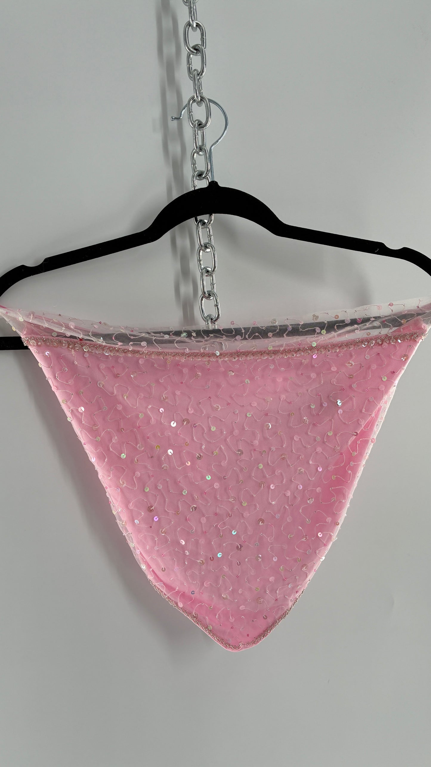 Vintage DYSPNEA PUSSY POSSÈ Pink Beaded Pointed Hem Top with Strappy Back (4)