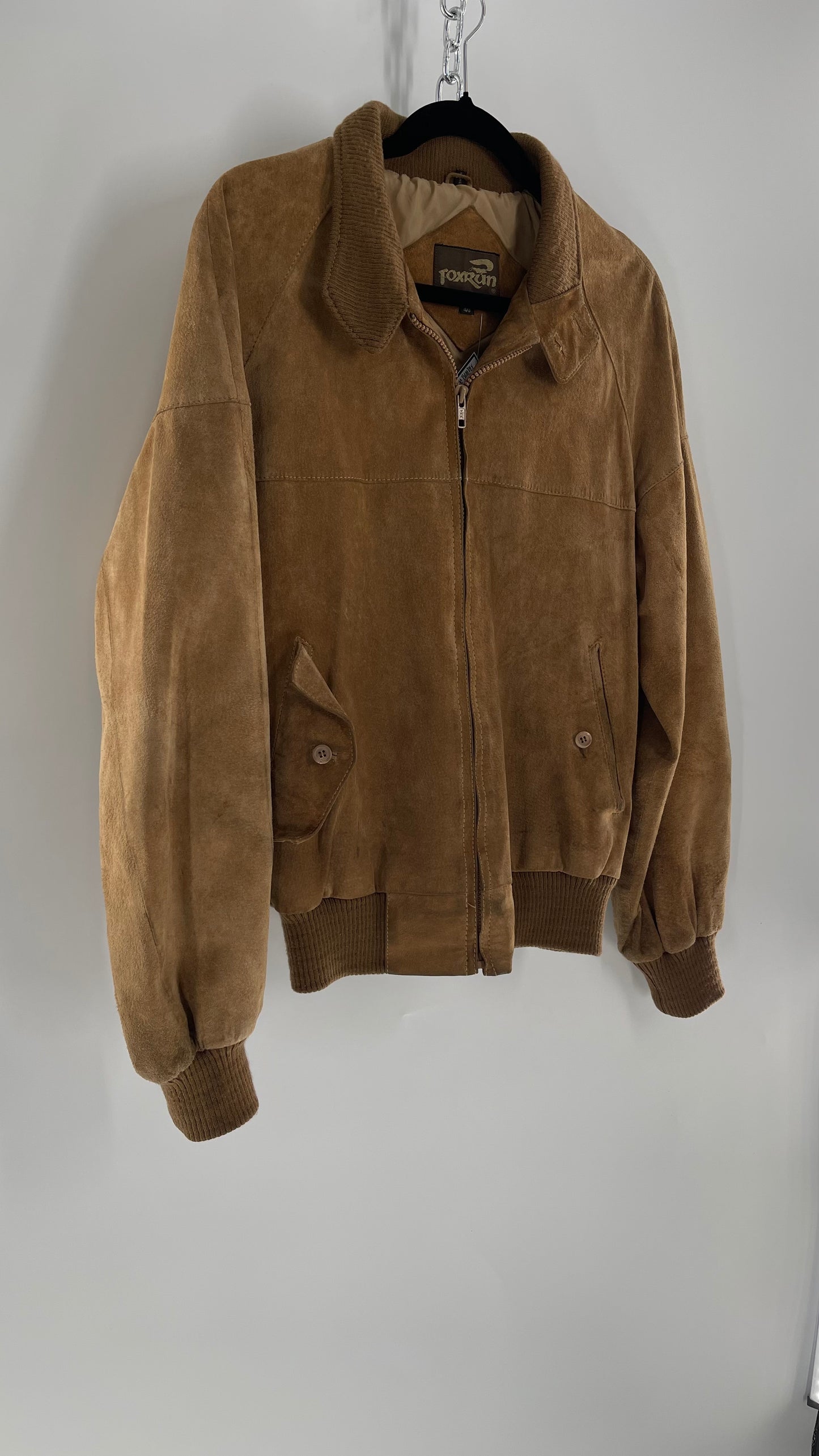 Vintage FOXRUN Caramel Brown Suede Bomber Jacket (40)