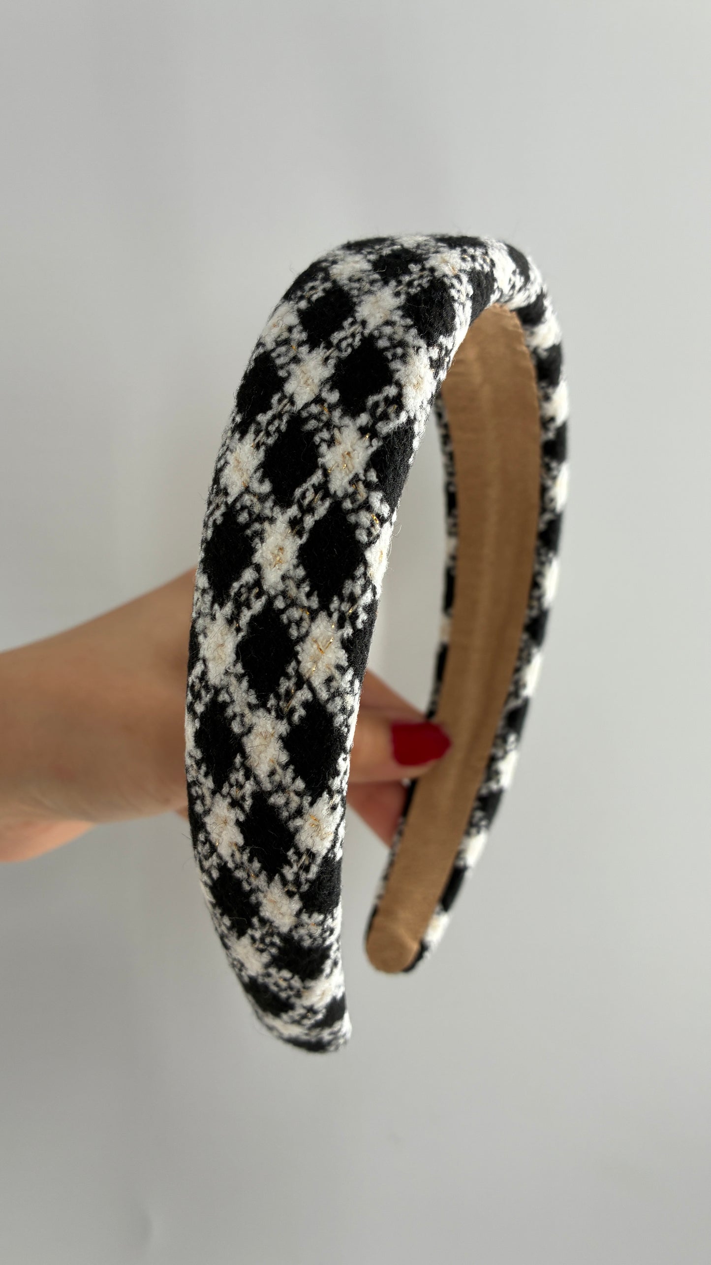 Black and White Plaid Knit Headband