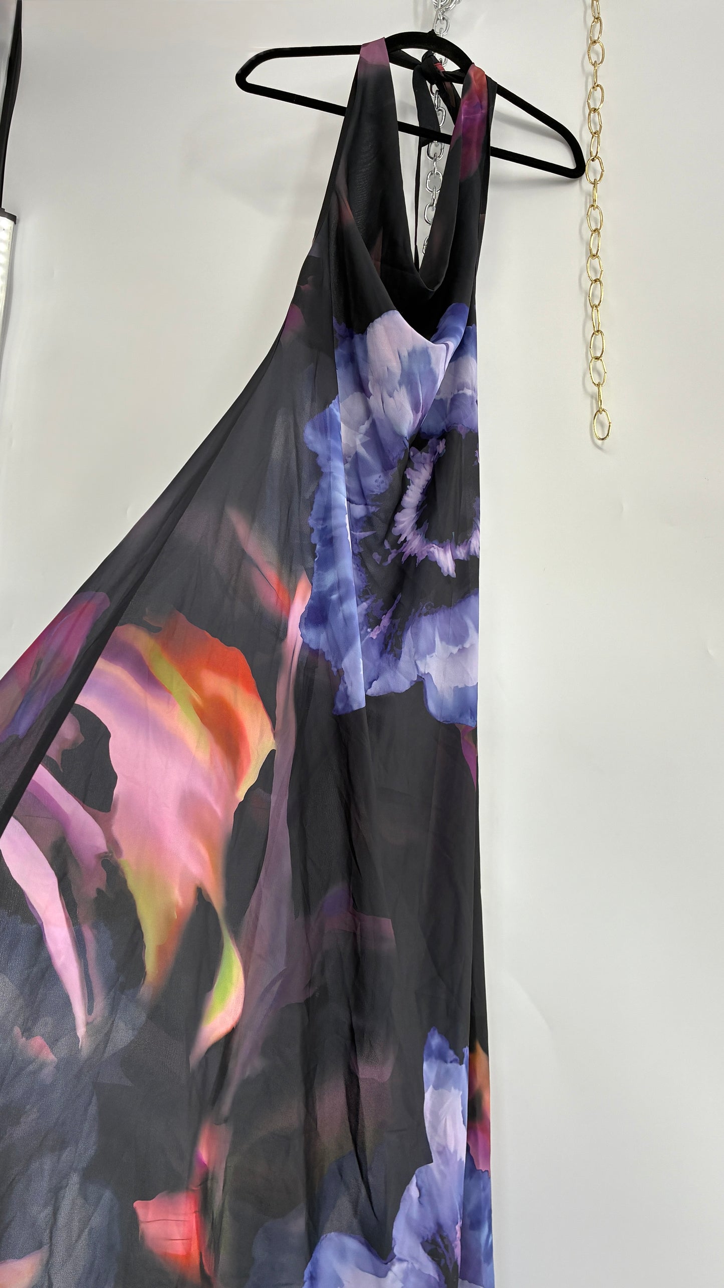 COMMENSE Halter Maxi Dress with Draped, Cowl Neck Design and Tags Attached (Small)