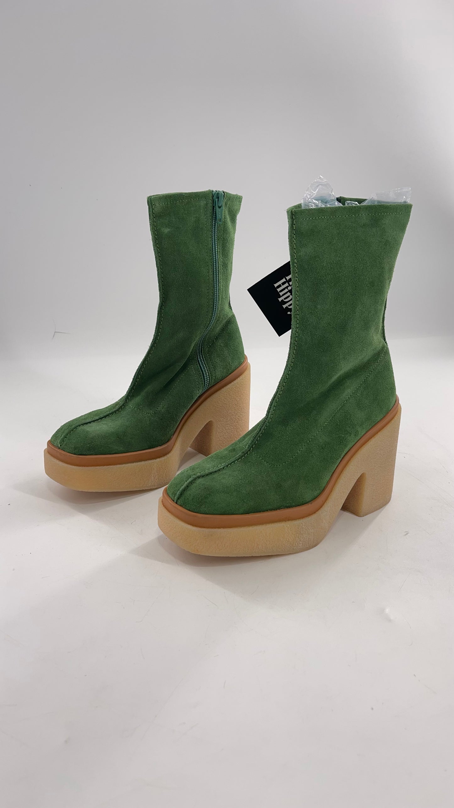 Free People Green Gigi Suede Leather Rubber Heel Boot (36.5)