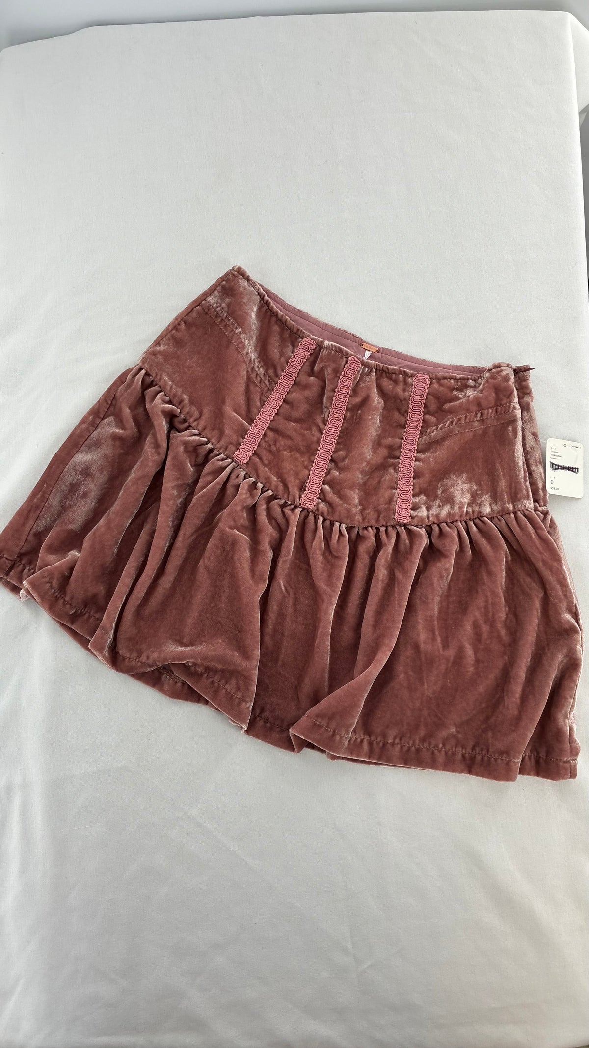 FREE PEOPLE Pink Velour Mini Skirt with Ribbon Detail and Tags Attached (0)
