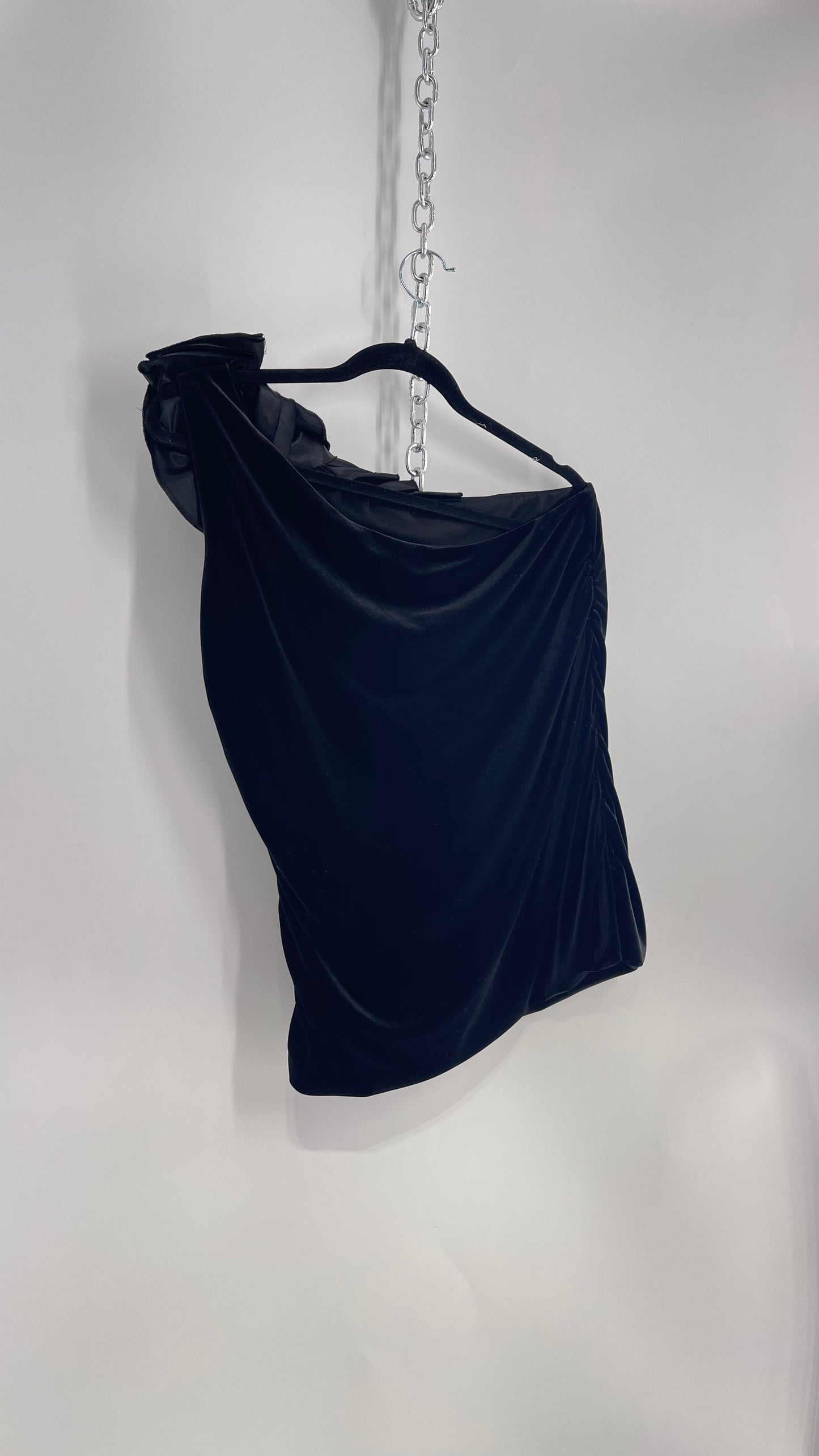 Vintage Velvet Velour Tank with Rosette Shoulder Detailing (Large)