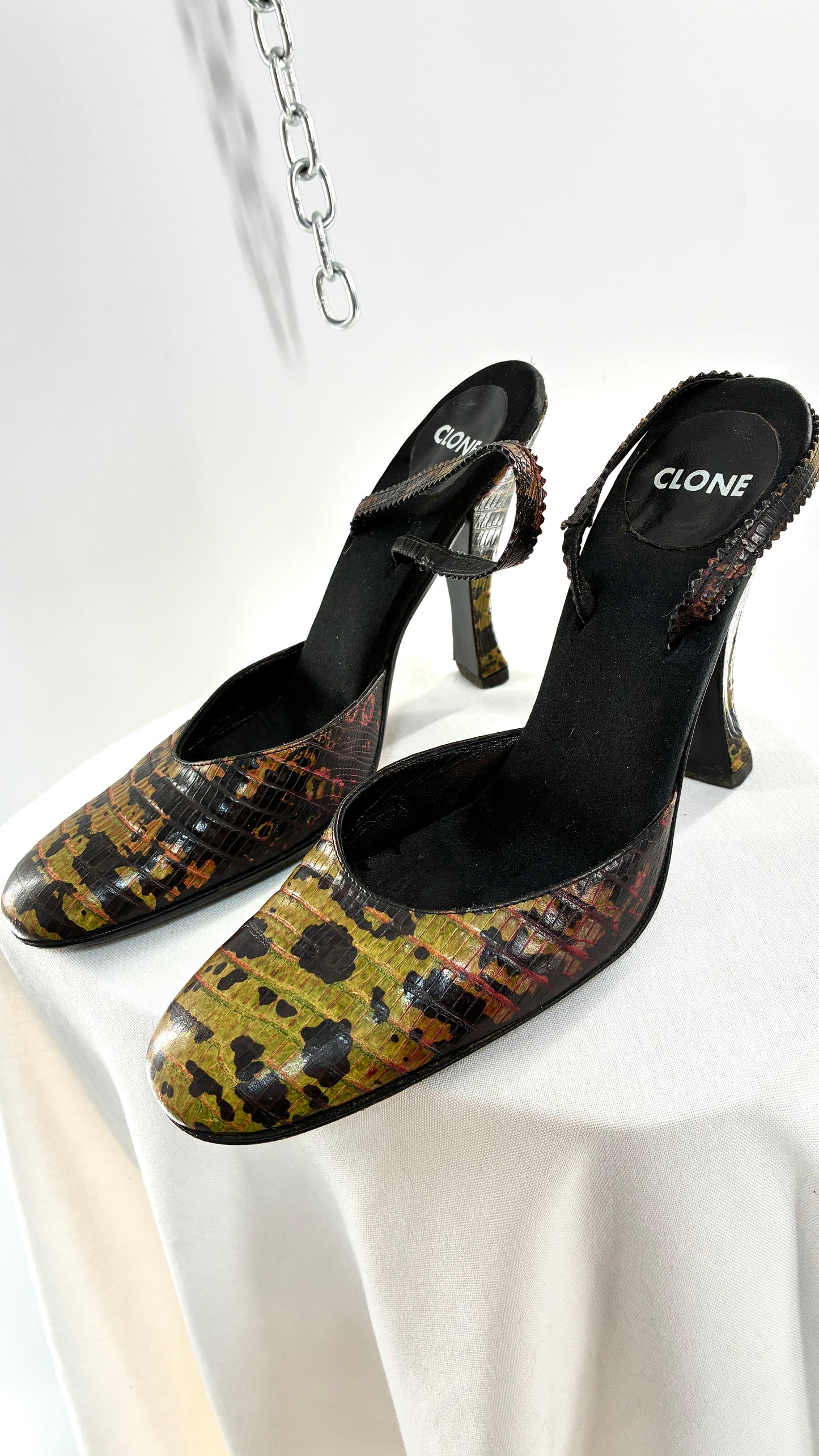 Rare Vintage CLONE Bruno Bordese Anaconda Snake Patterned Round Toe Heel Made in Italy (37.5)