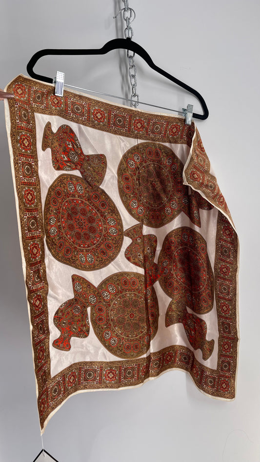 Vintage Off White Brown Vase Oracle Scarf