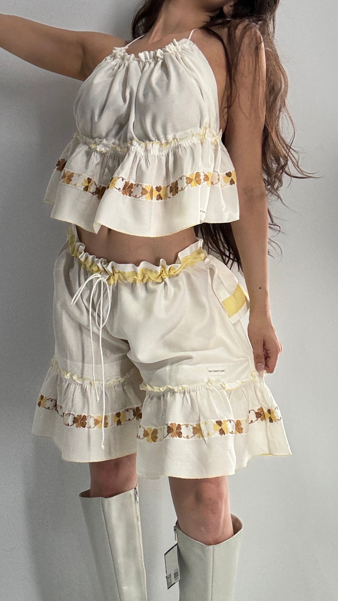 Vintage Handmade Heavily Embroidered Play Set with Sailor Style Ruffled Bum (XS-XL)