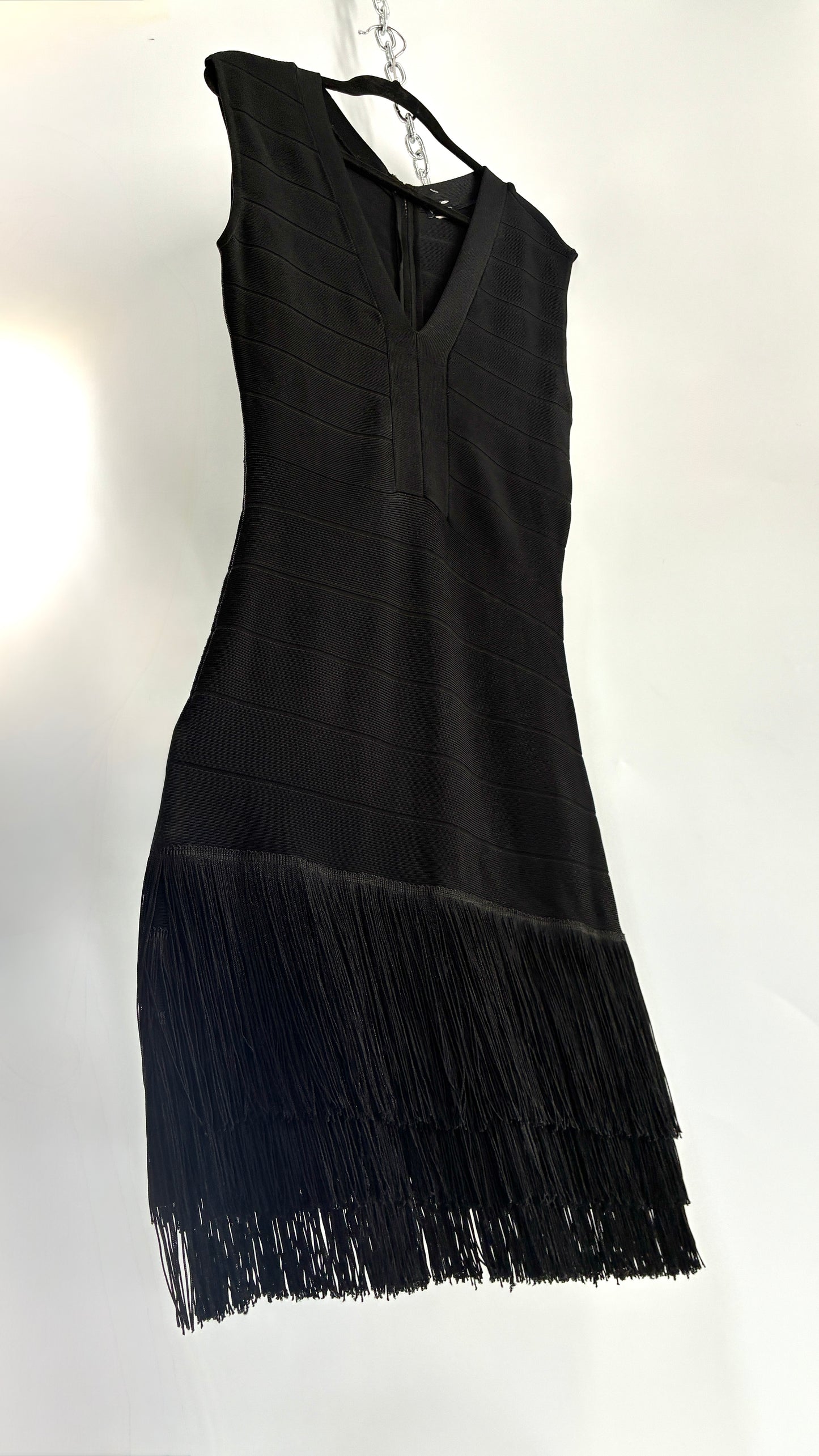 Vintage VENUS Black Bandage Mini Dress with Triple Layer Fringe Hem (10)