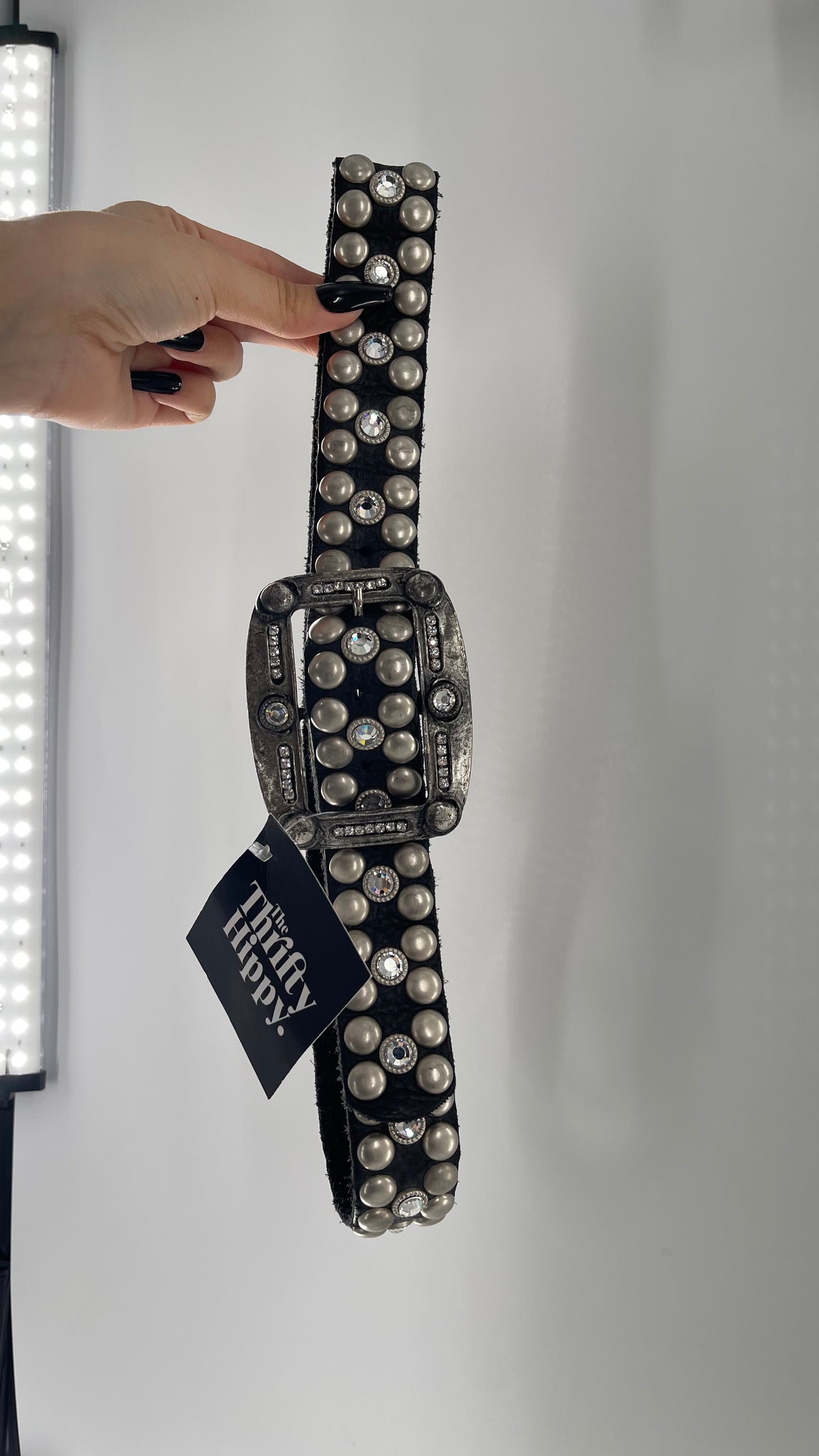 Vintage NEW Swarovski Crystal Iconic Cowboy Belt with Studded Leather Detailing (Small)