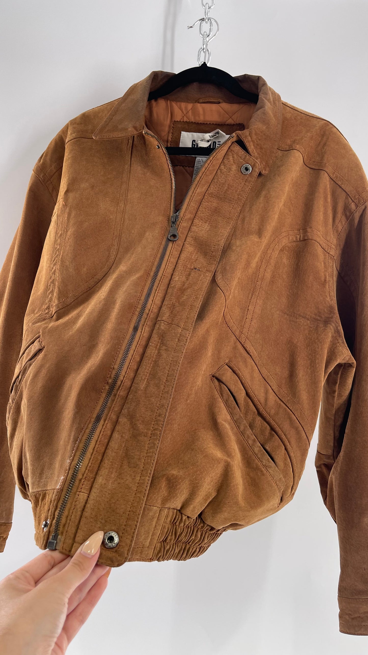 GITANO Vintage Camel Brown Genuine Leather Bomber Jacket (Large)