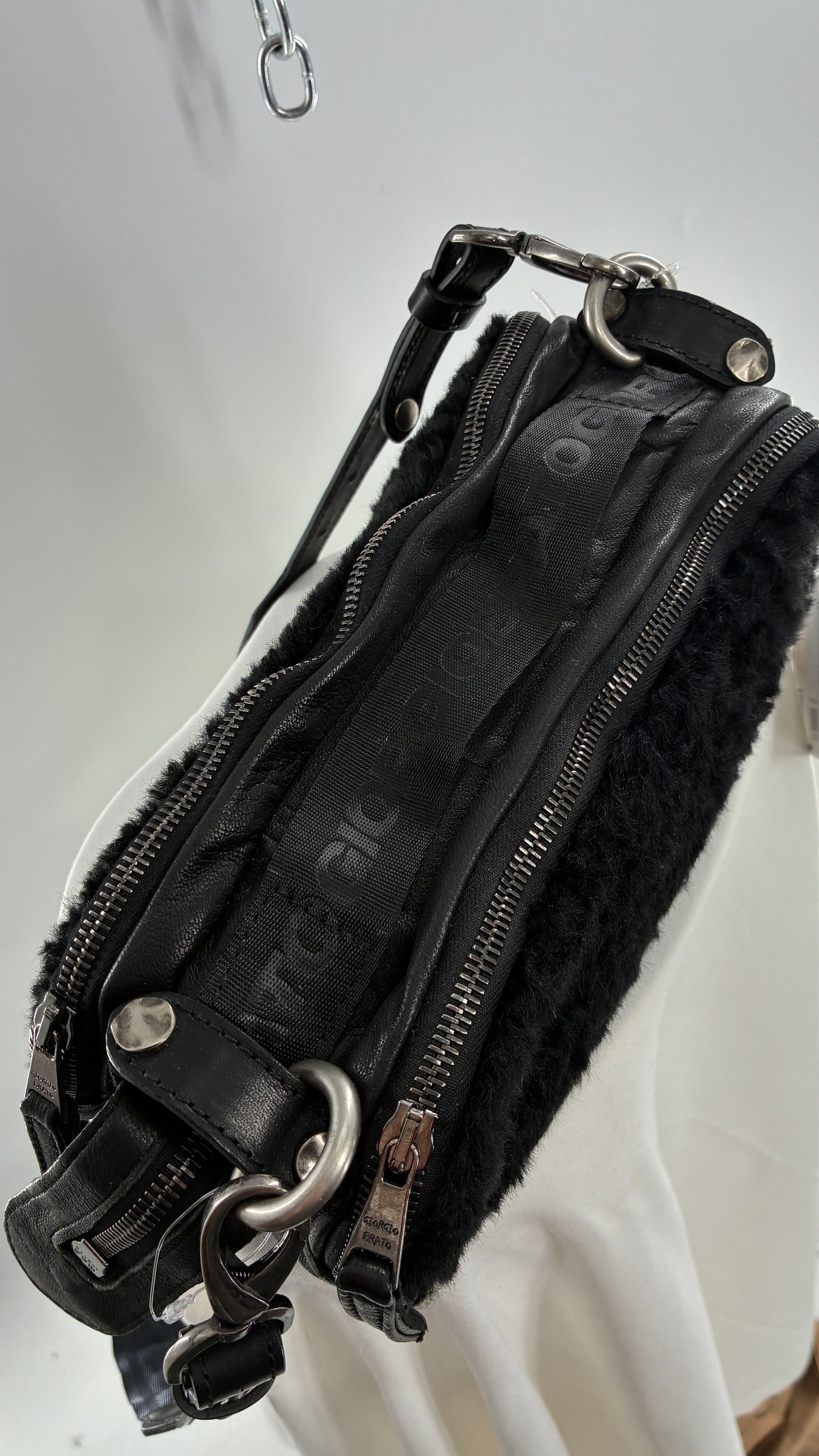 GIORGIO BRATO Black Lamb Leather Convertible Shoulder Bag and Backpack