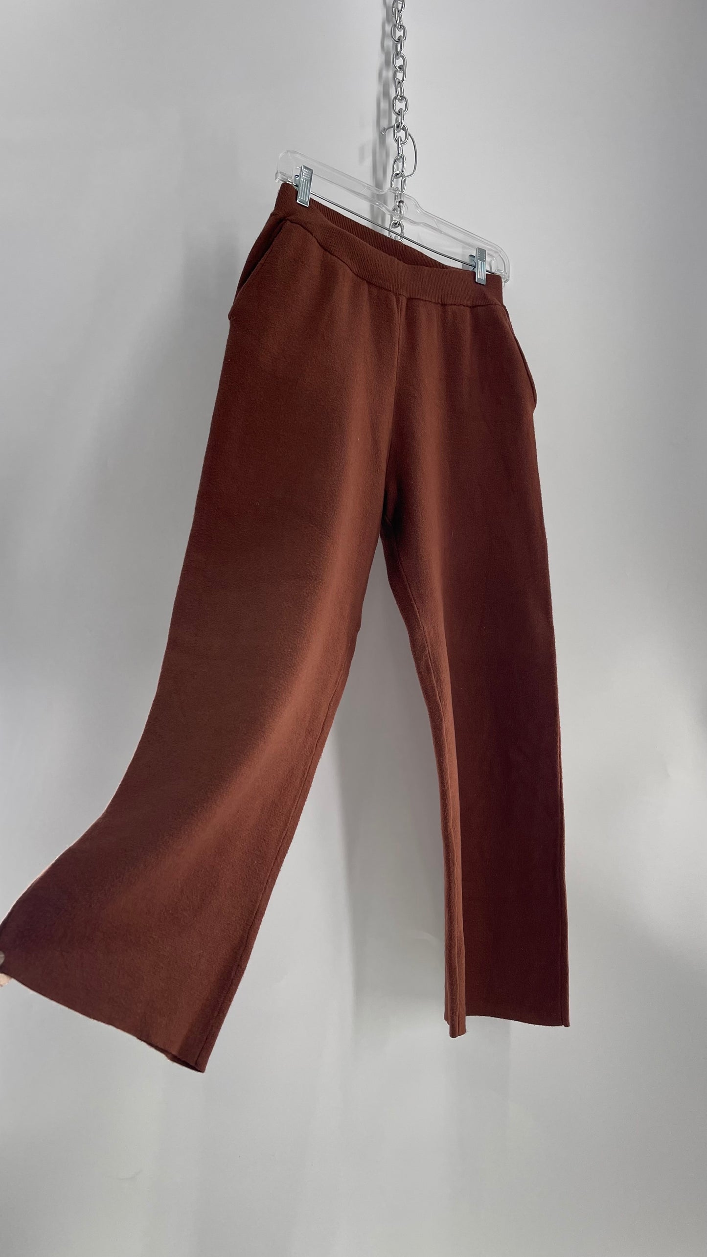 Greylin Brown Knit Wide Leg Pants with Elastic Waistband (M)