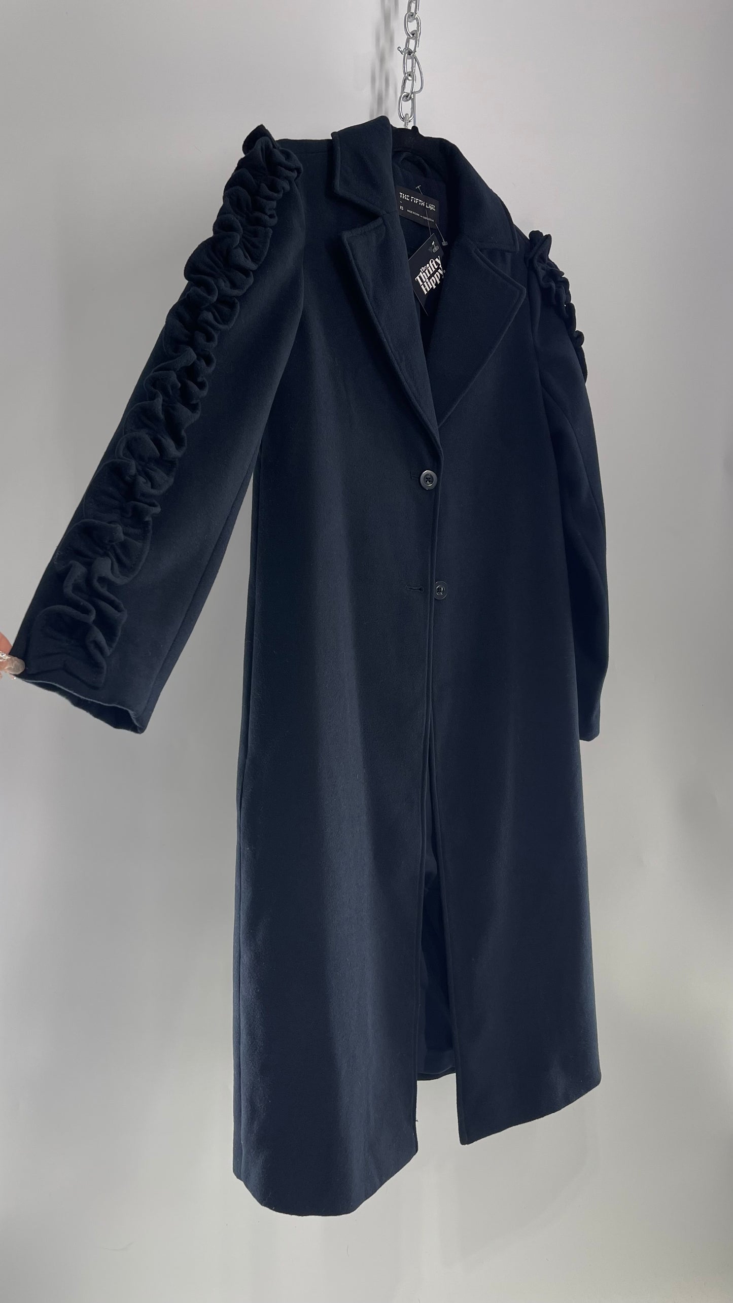 The Fifth Label Navy Ruffle Sleeve Duster Coat NWOT (XS)