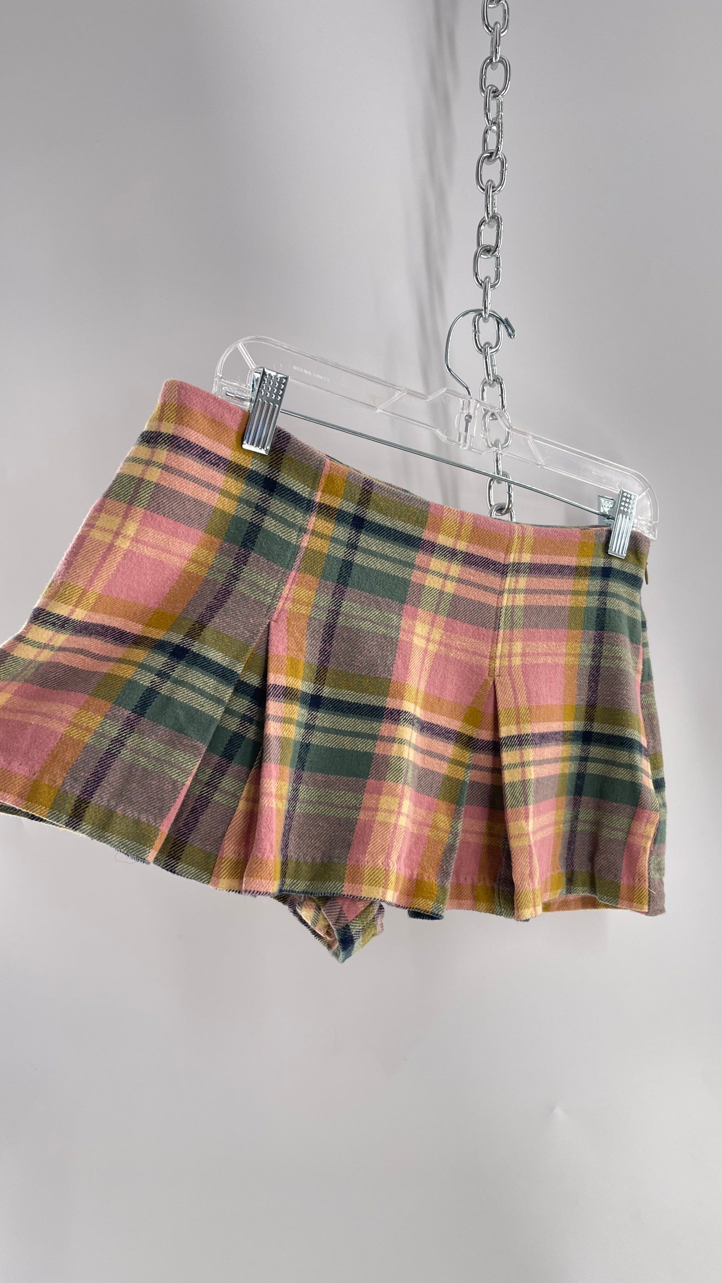 Free People Pink Plaid Pleated Micro Mini Skort with Tags Attached (4)