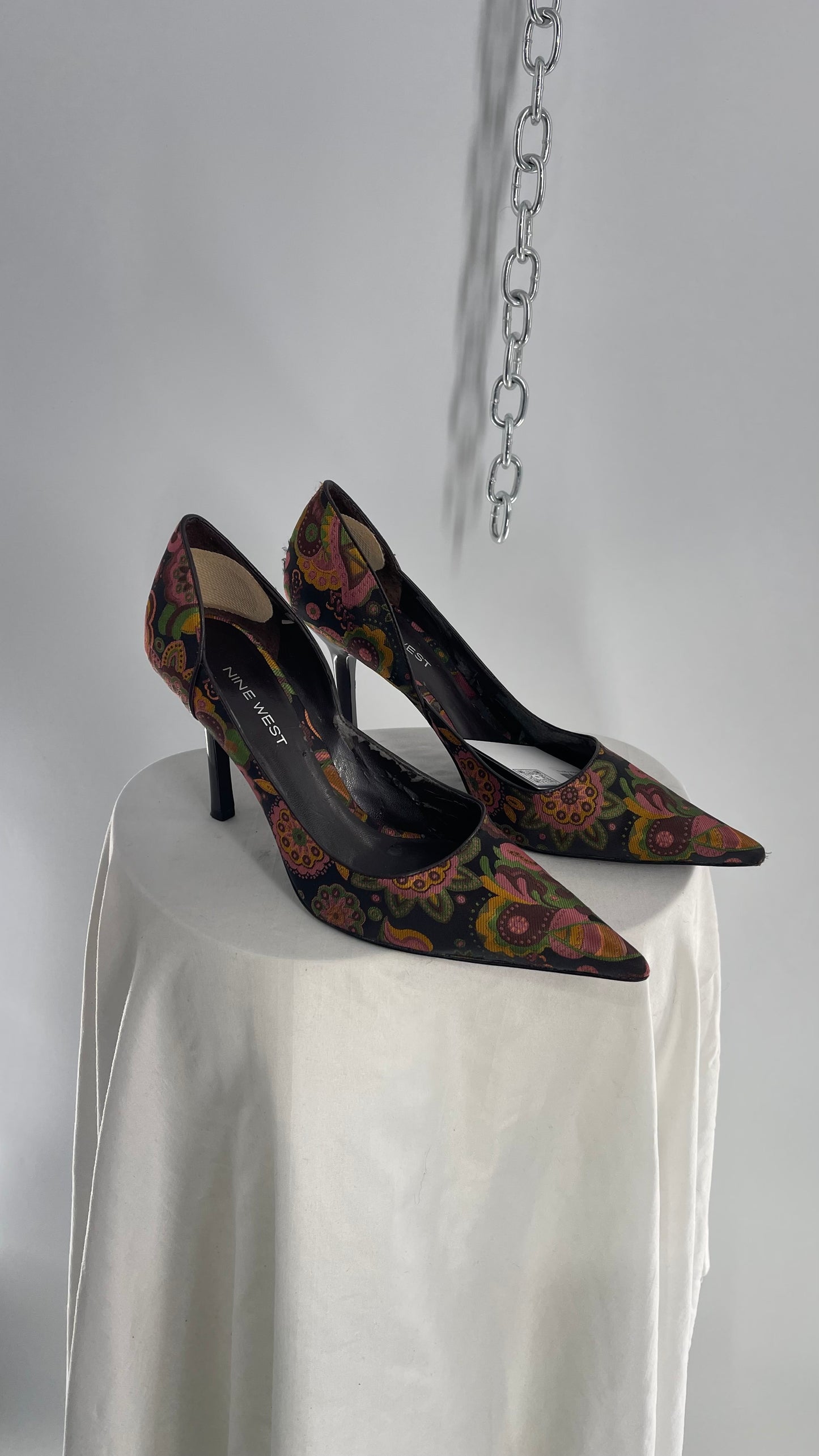 Vintage Nine West Brown Floral Patterned Pointed Toe Heel (8)