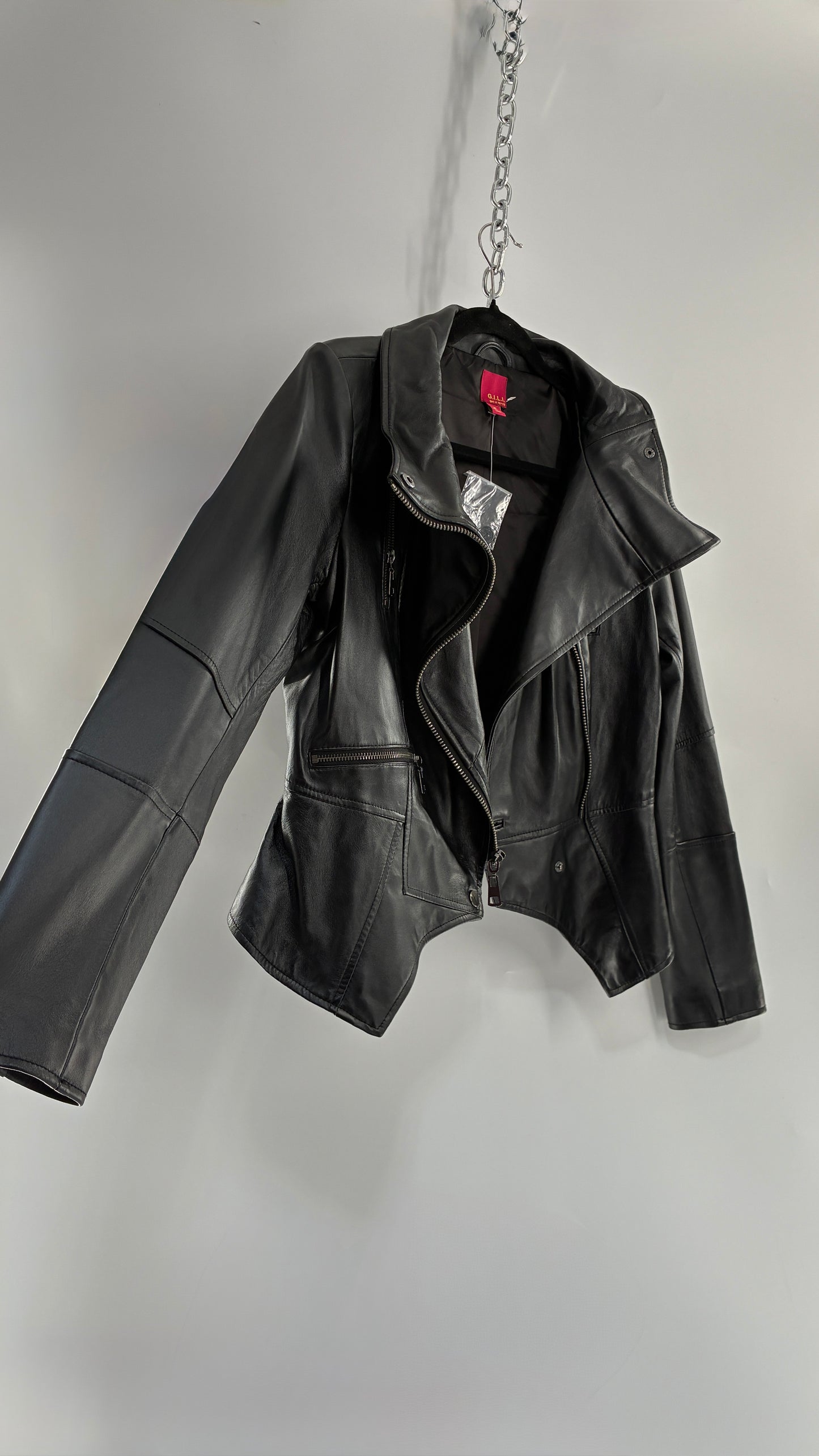 Deadstock Vintage GET IT LOVE IT Black Genuine Leather Motorcycle Style Jacket (10)