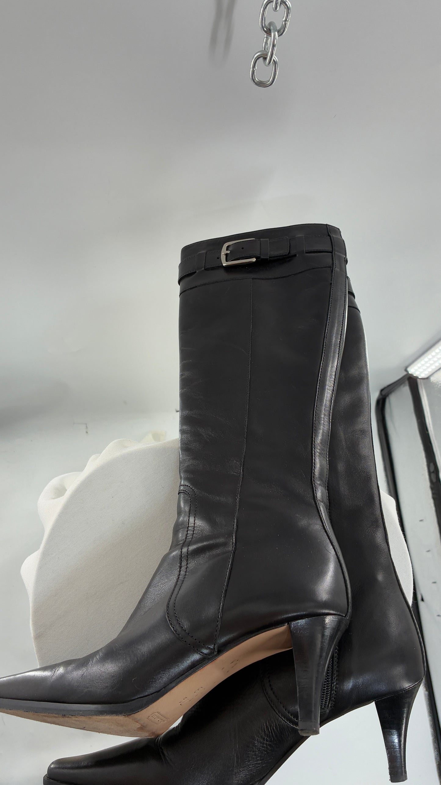 Vintage COACH Adrianna Black Leather Kitten Heel Knee High Boots (7.5)