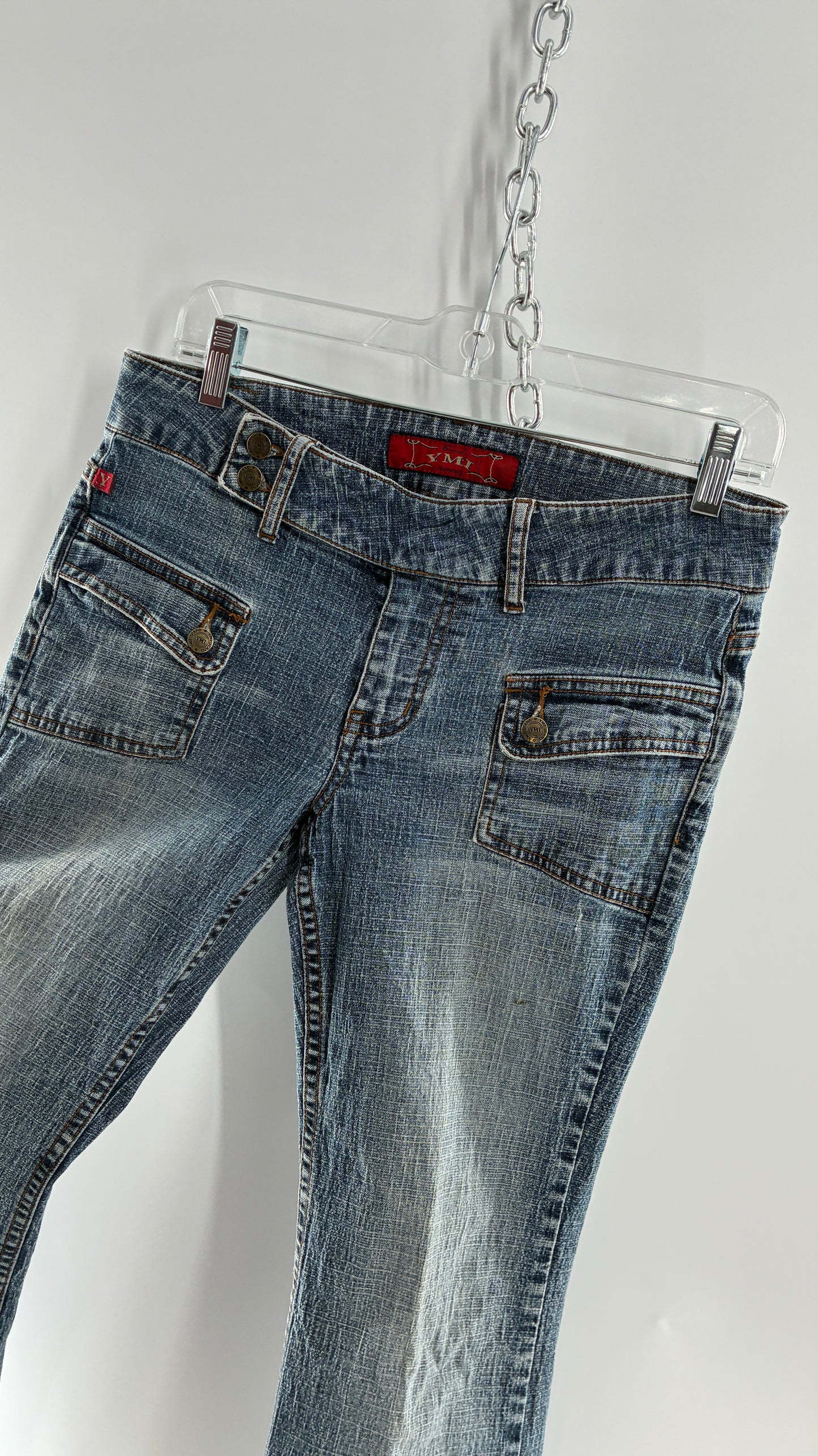 Vintage Pocket Side Low Rise, Kick Flare Jeans with Side Button Closure YMI (11)