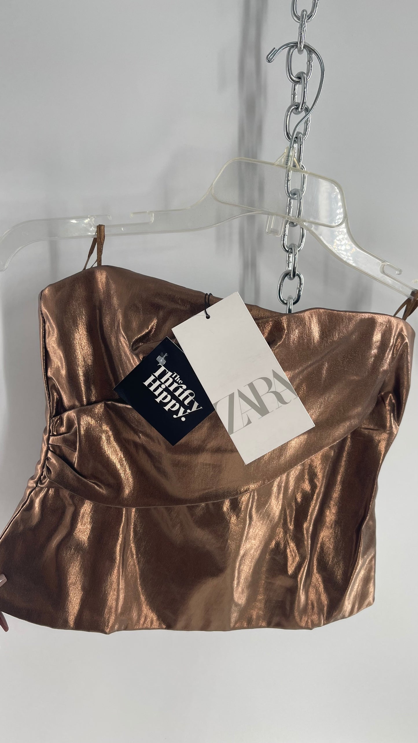 ZARA Metallic Bronze Bustier With Draping Detail and Tags Attached (Small)