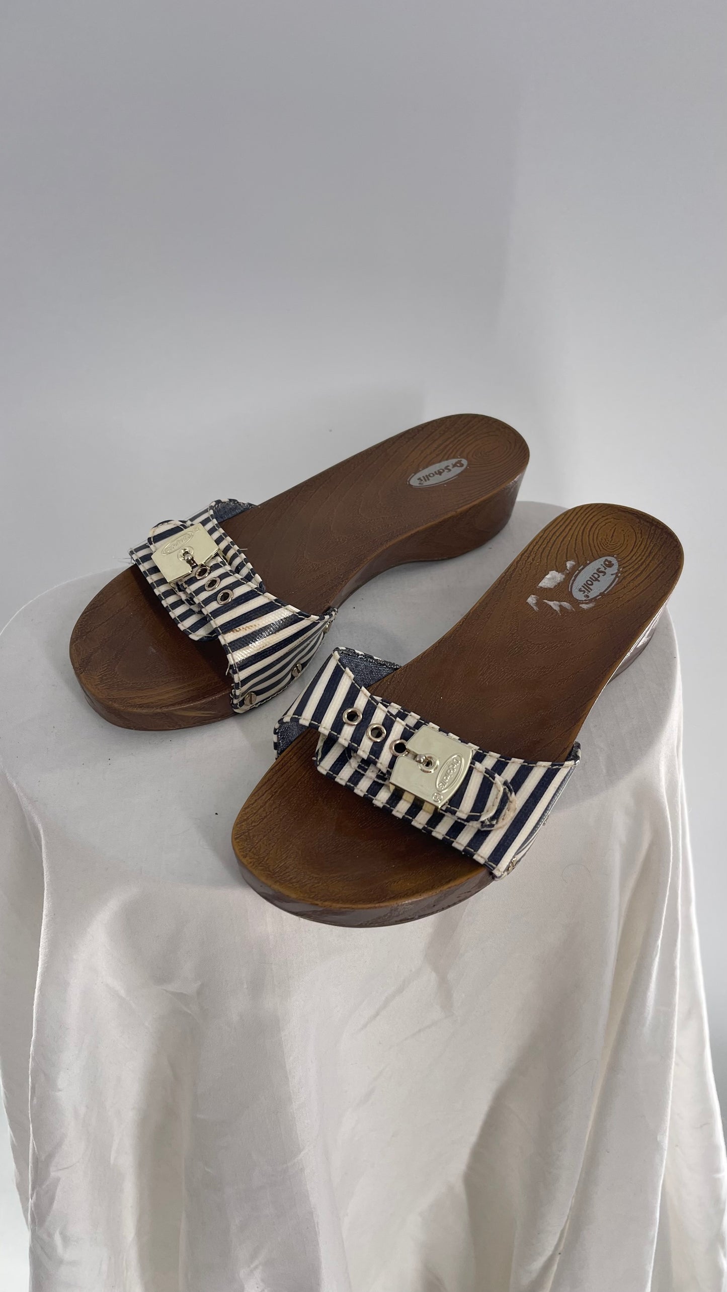 Vintage Dr. Scholls Striped Buckle Clog Sandal(6)