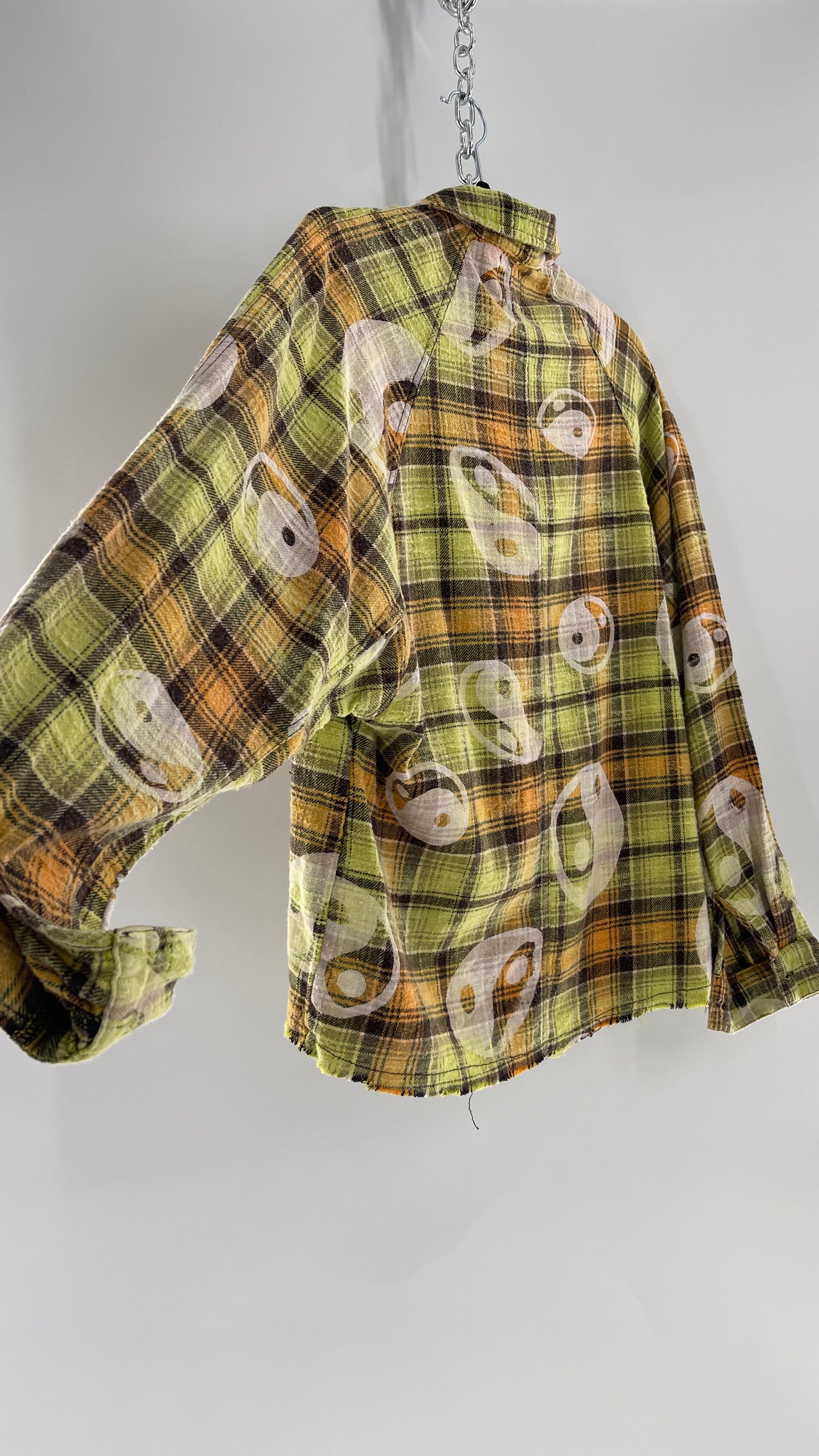 BDG Urban Outfitters Thick Lime Green/Orange Yin and Yang Flannel (XS)