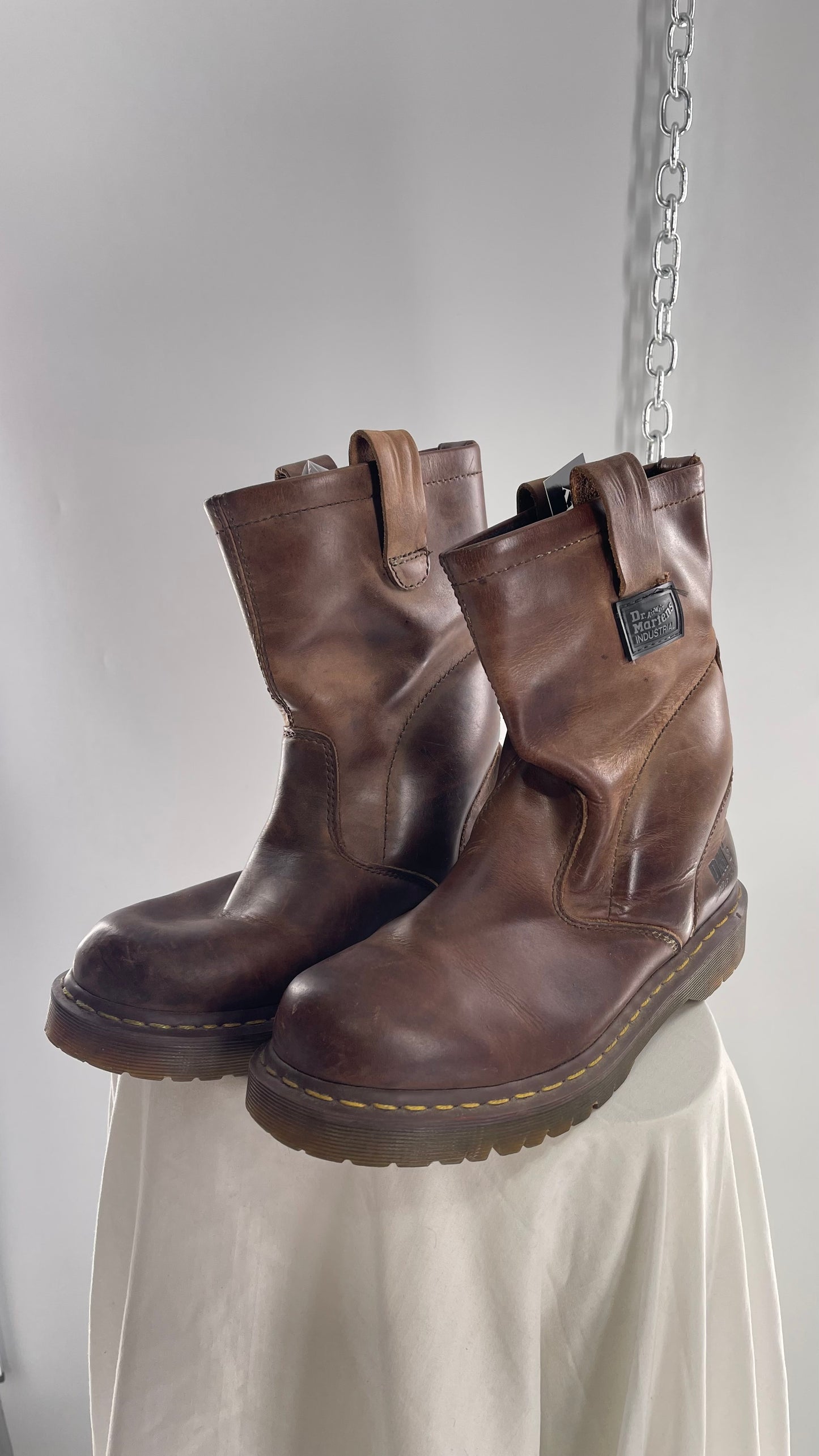 Vintage Brown Leather Industrial Dr. Martens Men’s Pull-On Boots (10)