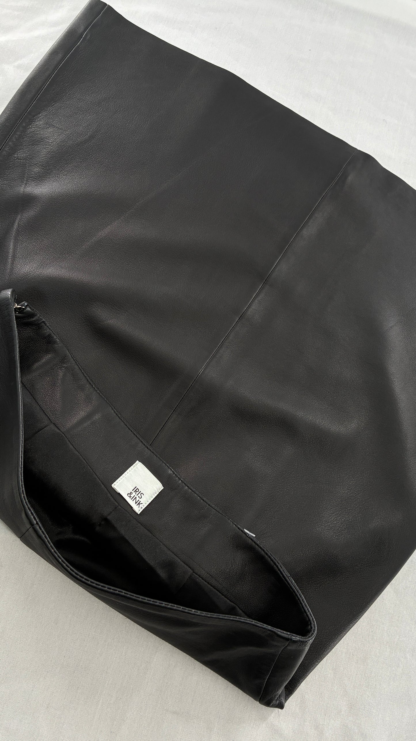 IRIS & INK 100% Black Lamb Leather Skirt (10)