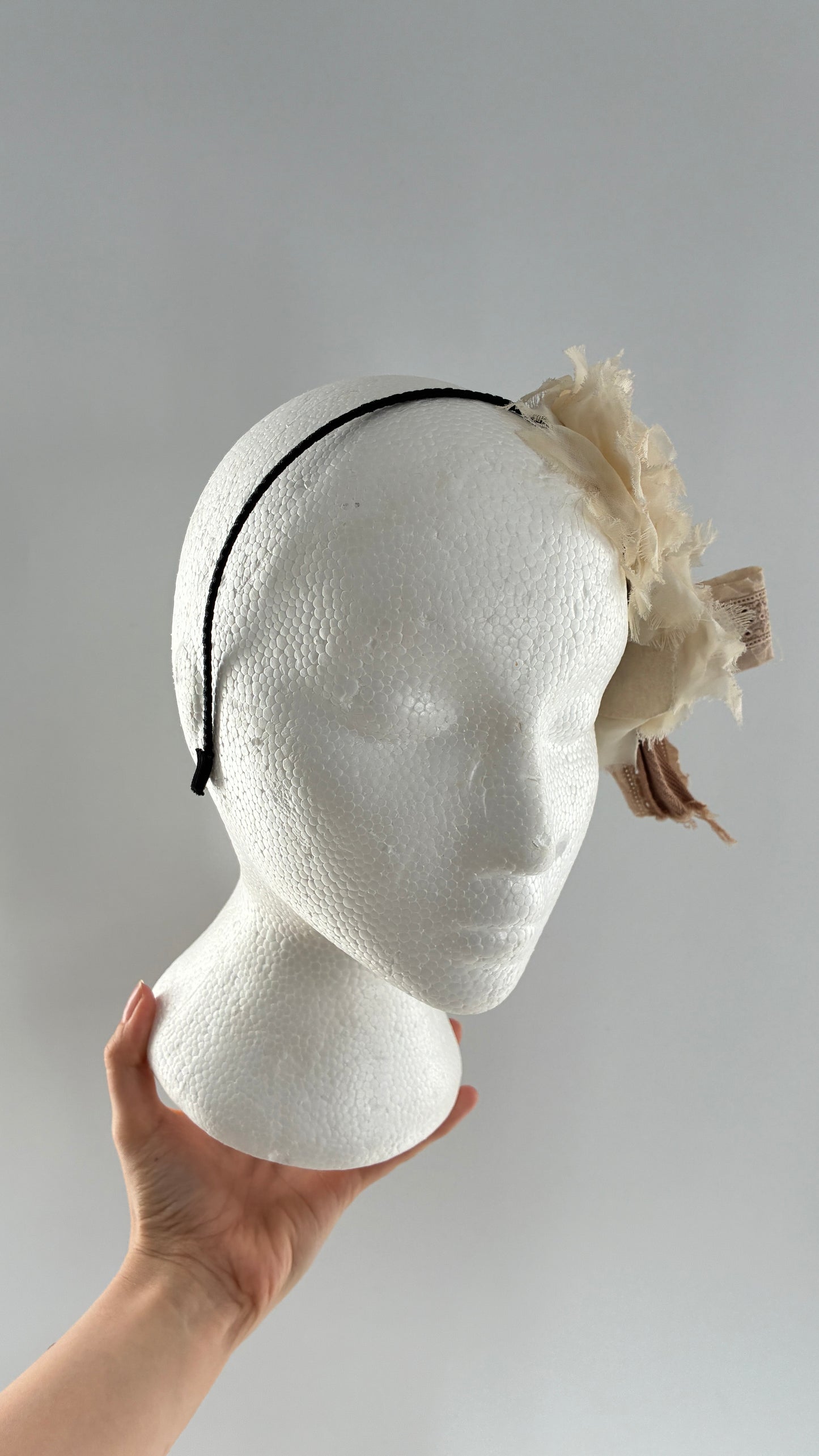 Vintage FARMER Handmade Headband with Ribbon and Flower Appliqués