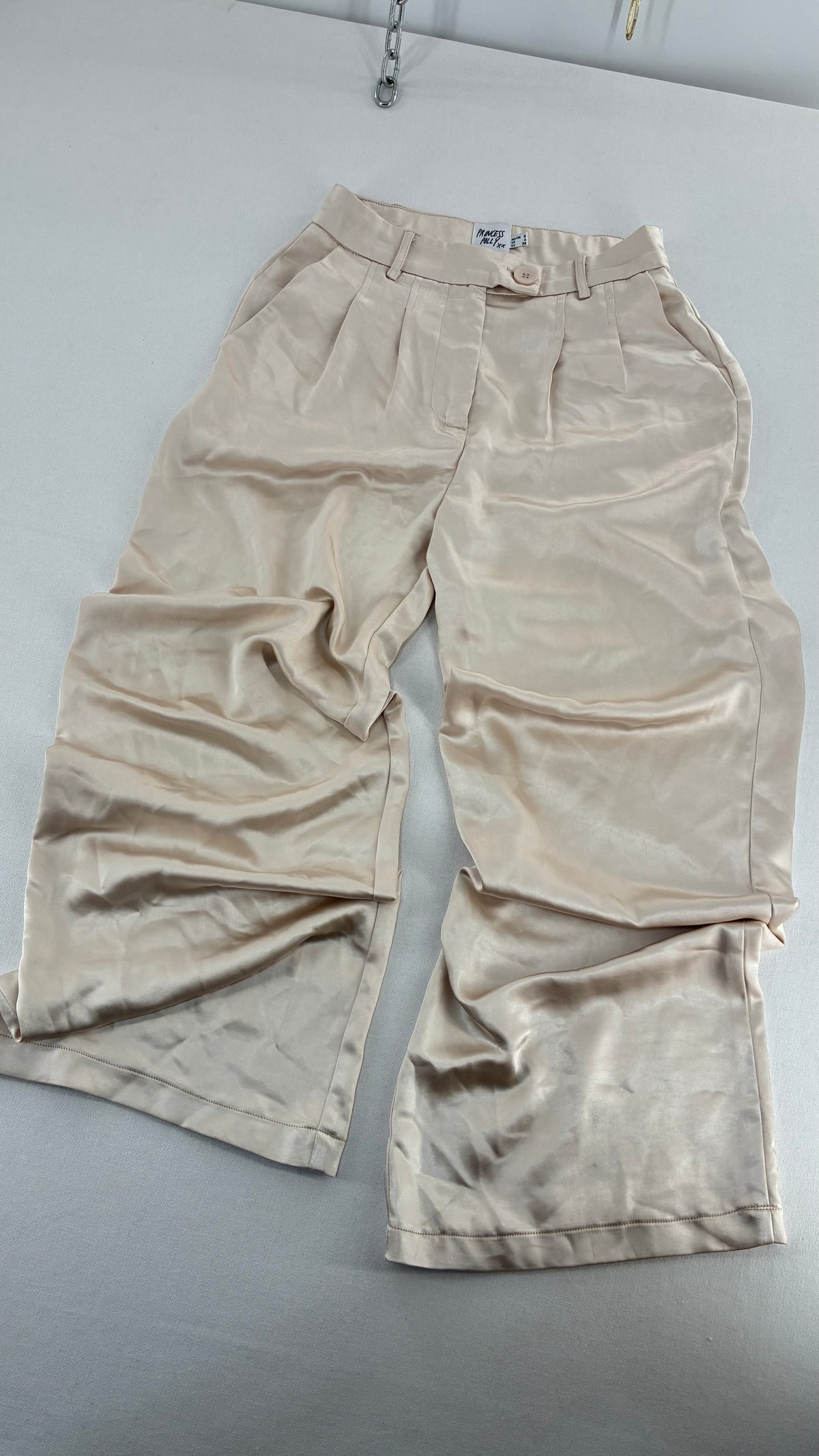 PRINCESS POLLY Silky Champagne Pleated Wide Leg Trouser (4)