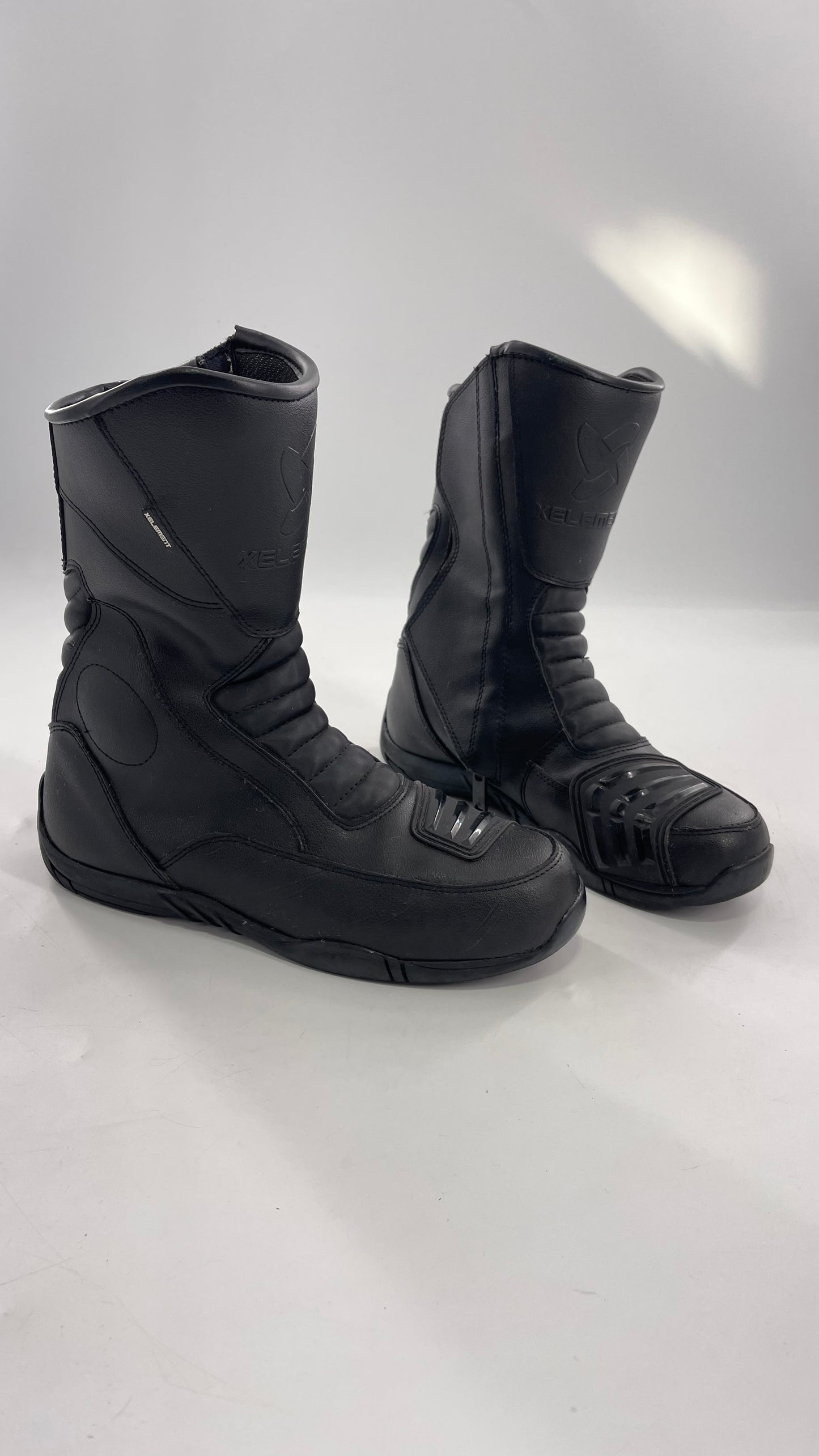 XELEMENT Black Leather Motorcycle Motocross Riding Boots (9.5)