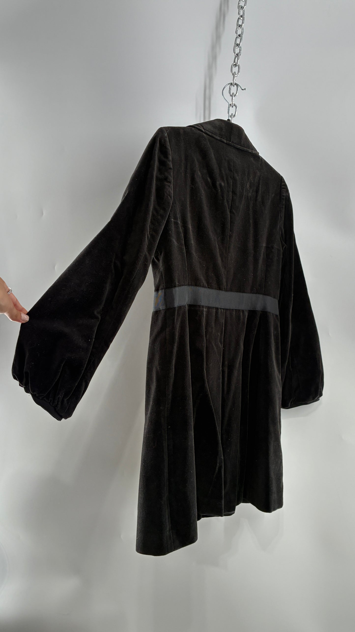 Vintage Ann Taylor Black Velour Bubble Sleeve Coat with Ribbon Bow Belt (4P)