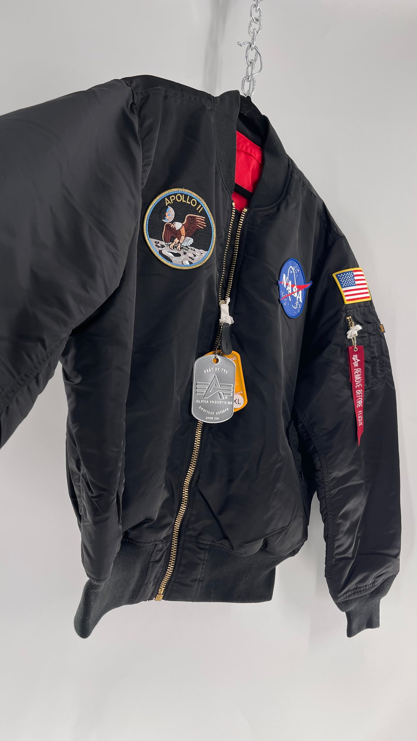 NASA Black Bomber Jacket with Tons of Patches Never Worn with Tags (XXL)