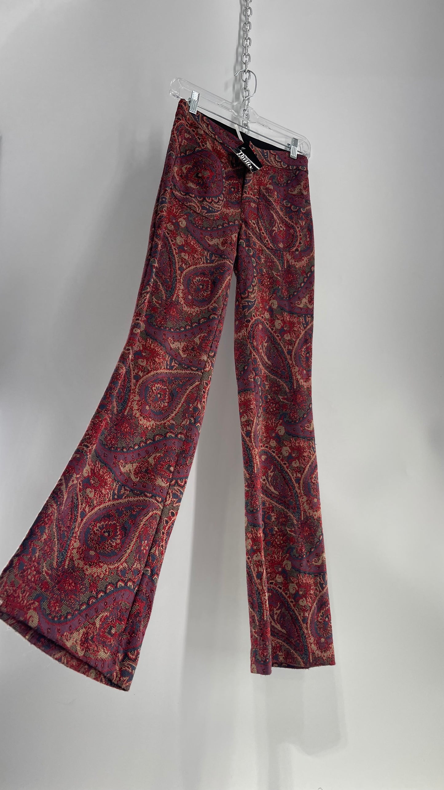 Free People Paisley Knit Red/Indigo 1970s Style Kick Flare Pant (0)