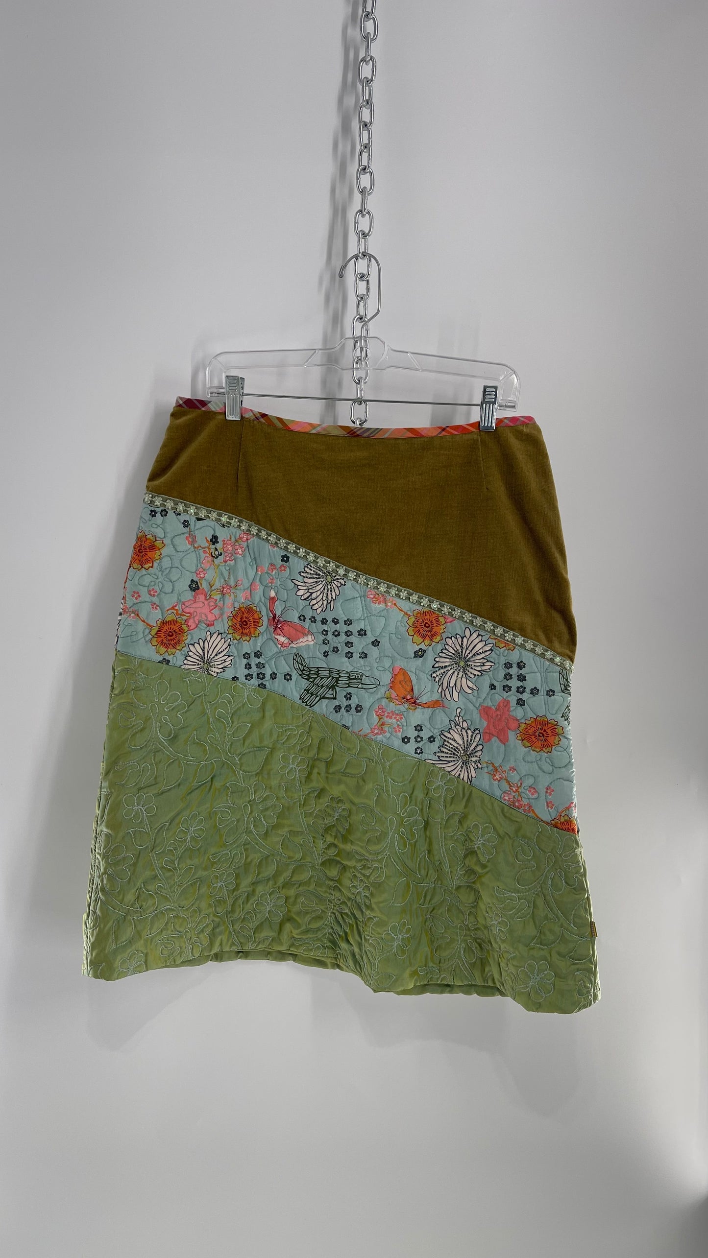 Vintage Olily Quilted Skirt with Velvet,Trim, Floral and Embroidered Details (42)